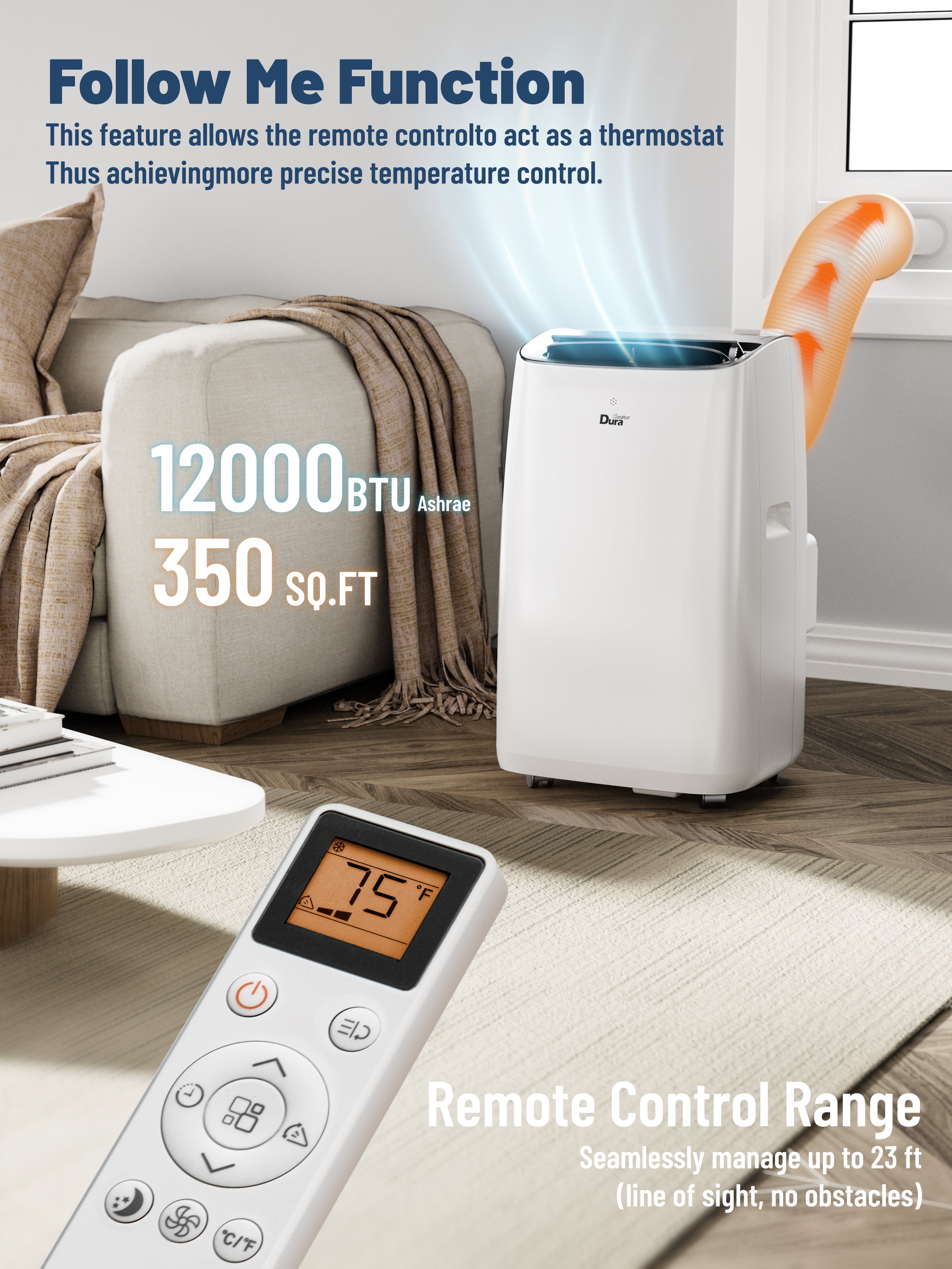 DuraComfort Portable Air Conditioners for Room, 8150BTU(12000 BTU Ashrae) Smart WiFi, Built-in Cool, Dehumidifier, Fan - Image 5