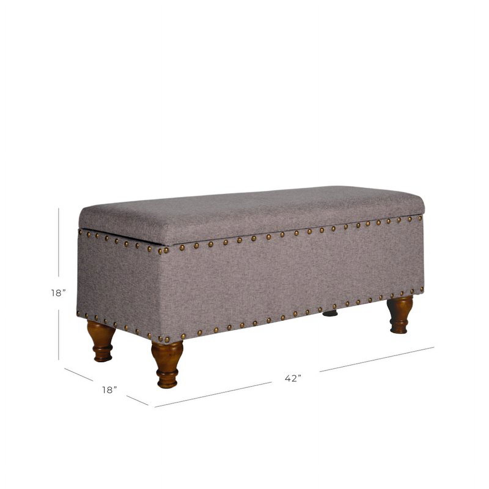 HomePop Large Storage Bench with Nailhead Trim, 42"W x 18"D x 18"H, Gray - Image 7