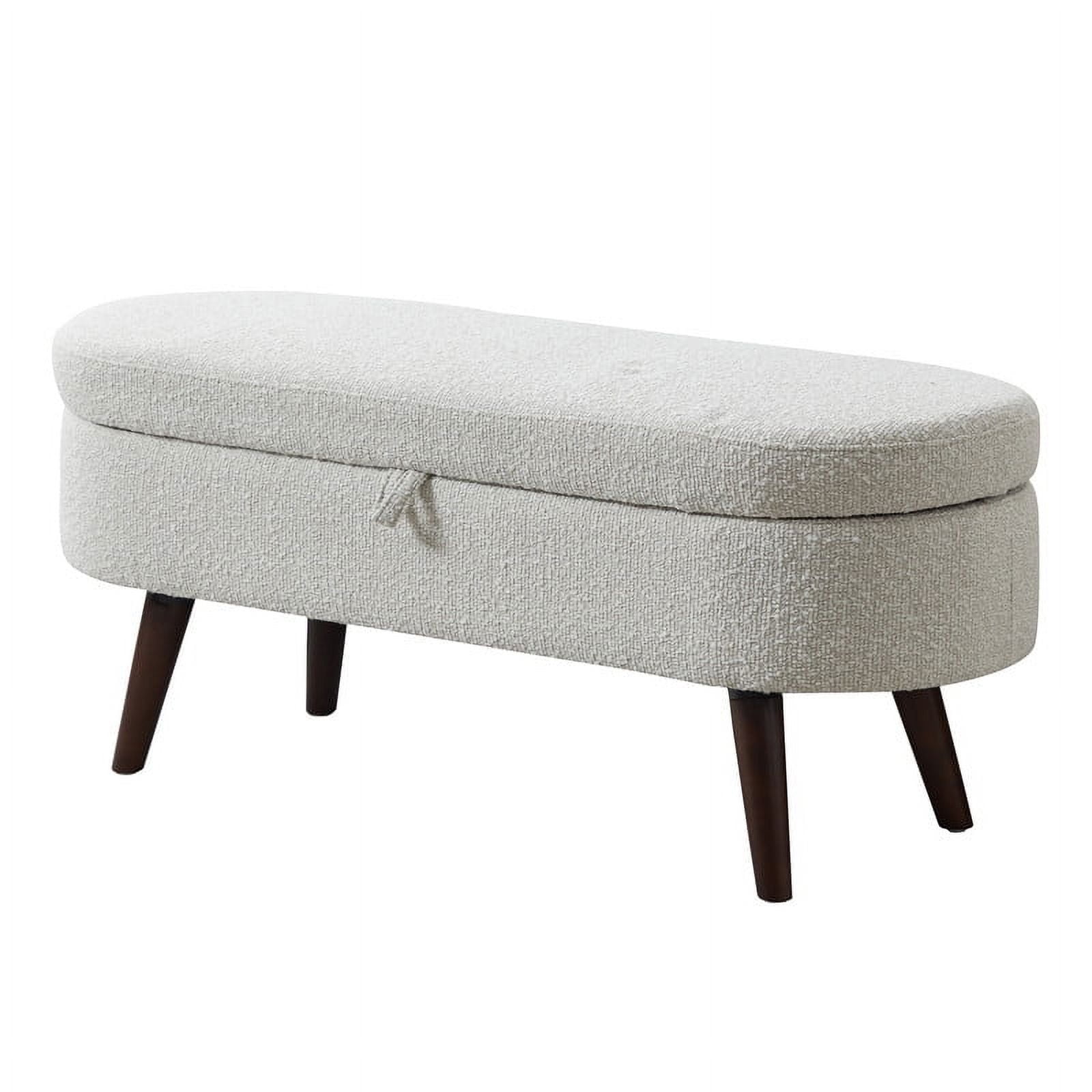 Othniel 44" Beige Boucle Storage Ottoman Bench for Living Room Bedroom Oval Footrest Wood Legs - Image 4