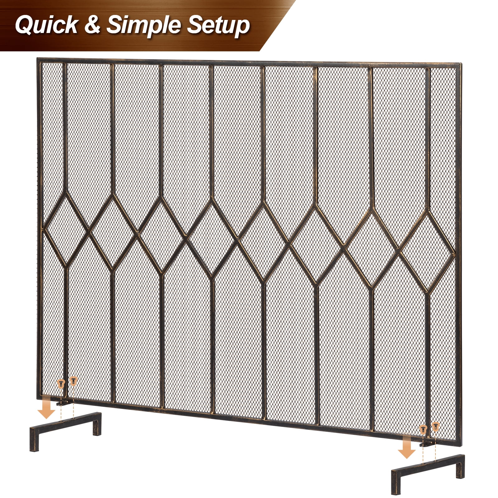 Amagabeli Fireplace Screens for Wood Burning Fireplace Single Panel Wrought Iron Fireplace Cover Fire Spark Guard for Indoor Outdoor Flat Guard Fire Screens for Fireplaces Bronze - Image 6