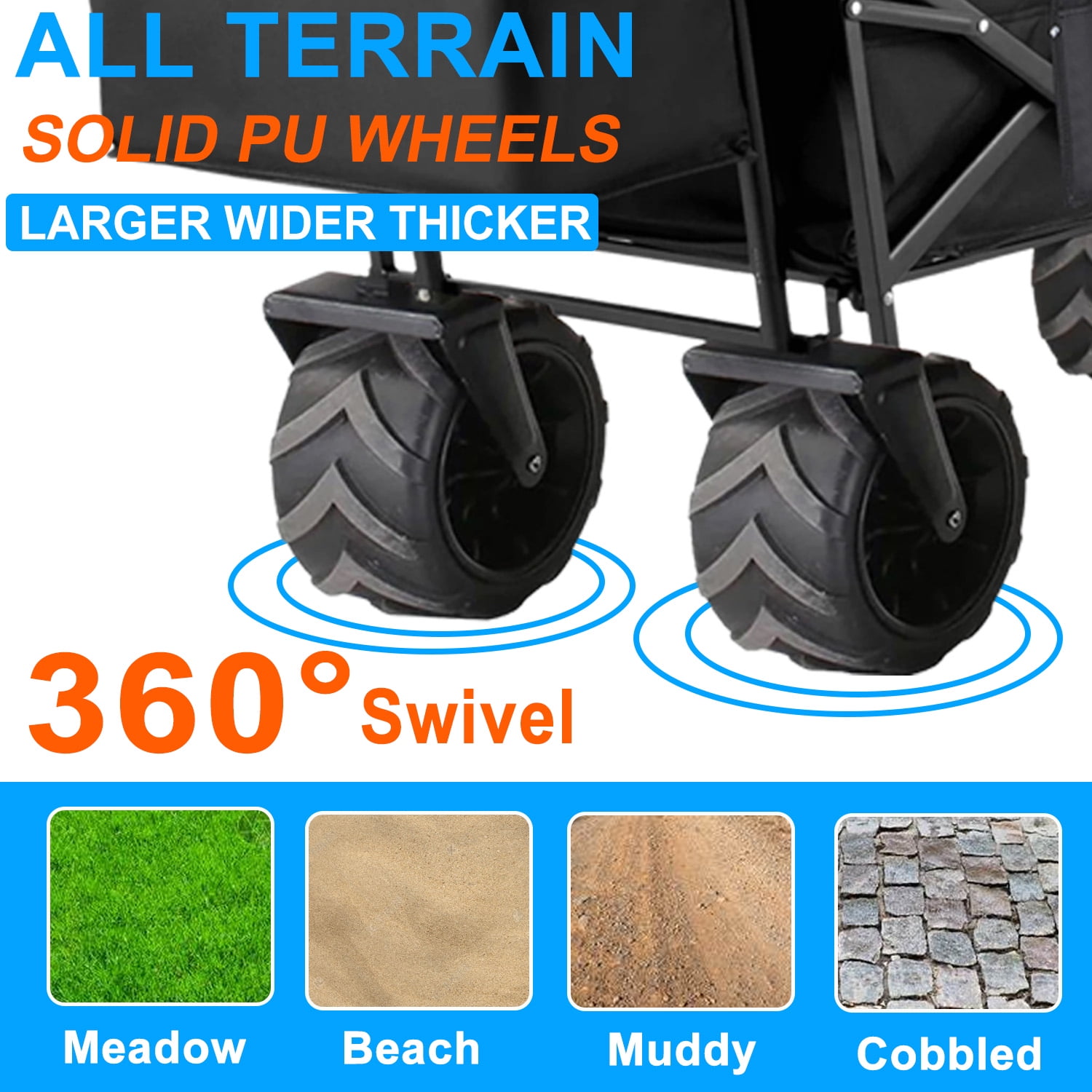 Folding Wagon Cart with Removable Canopy, All-Terrain Wheels,Utility Cart for Grocery, Garden, Shopping, Outdoor, Beach - Image 7