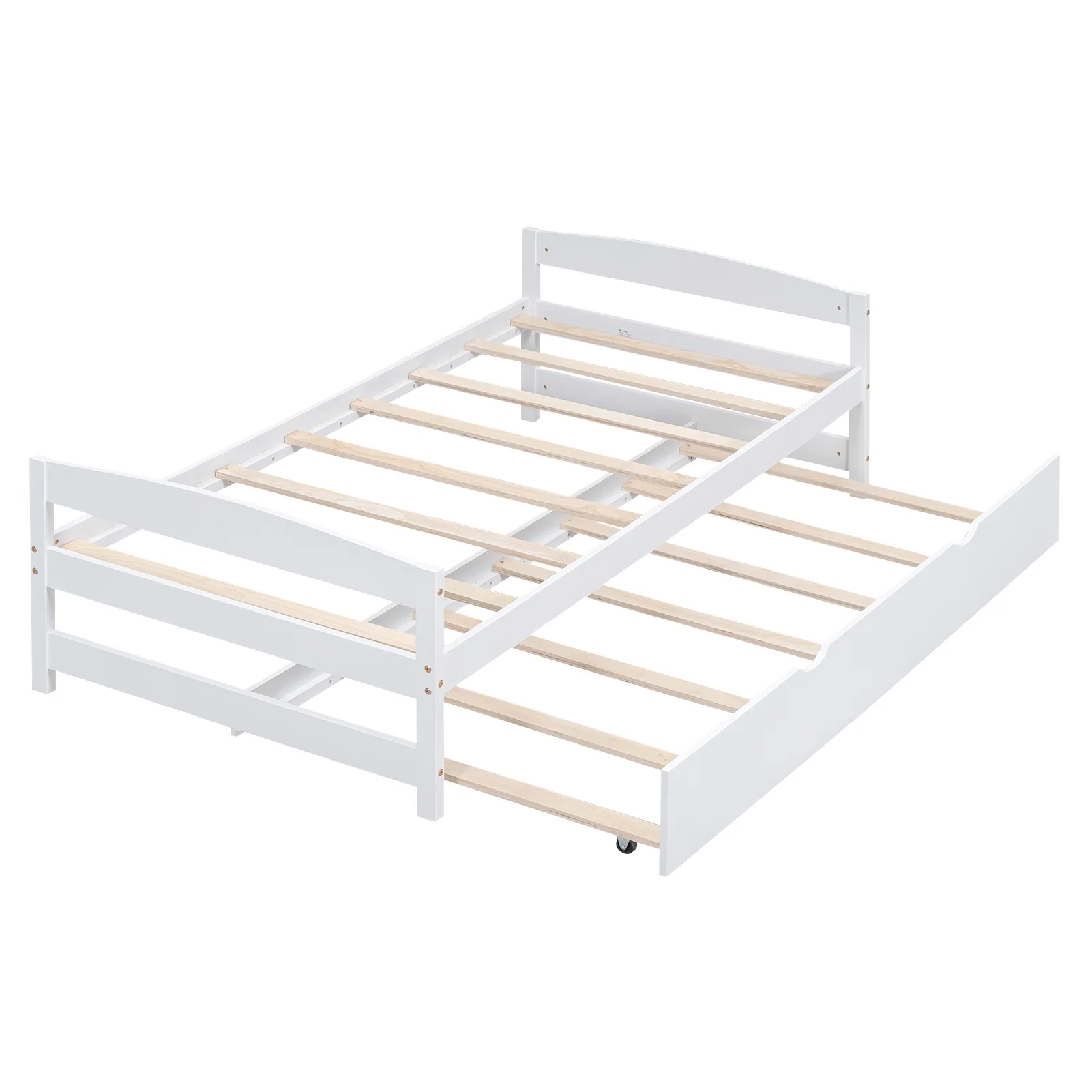 Euroco Twin Size Platform Bed with Trundle, Low Profile Easy Assembly Wood Daybed, White - Image 2