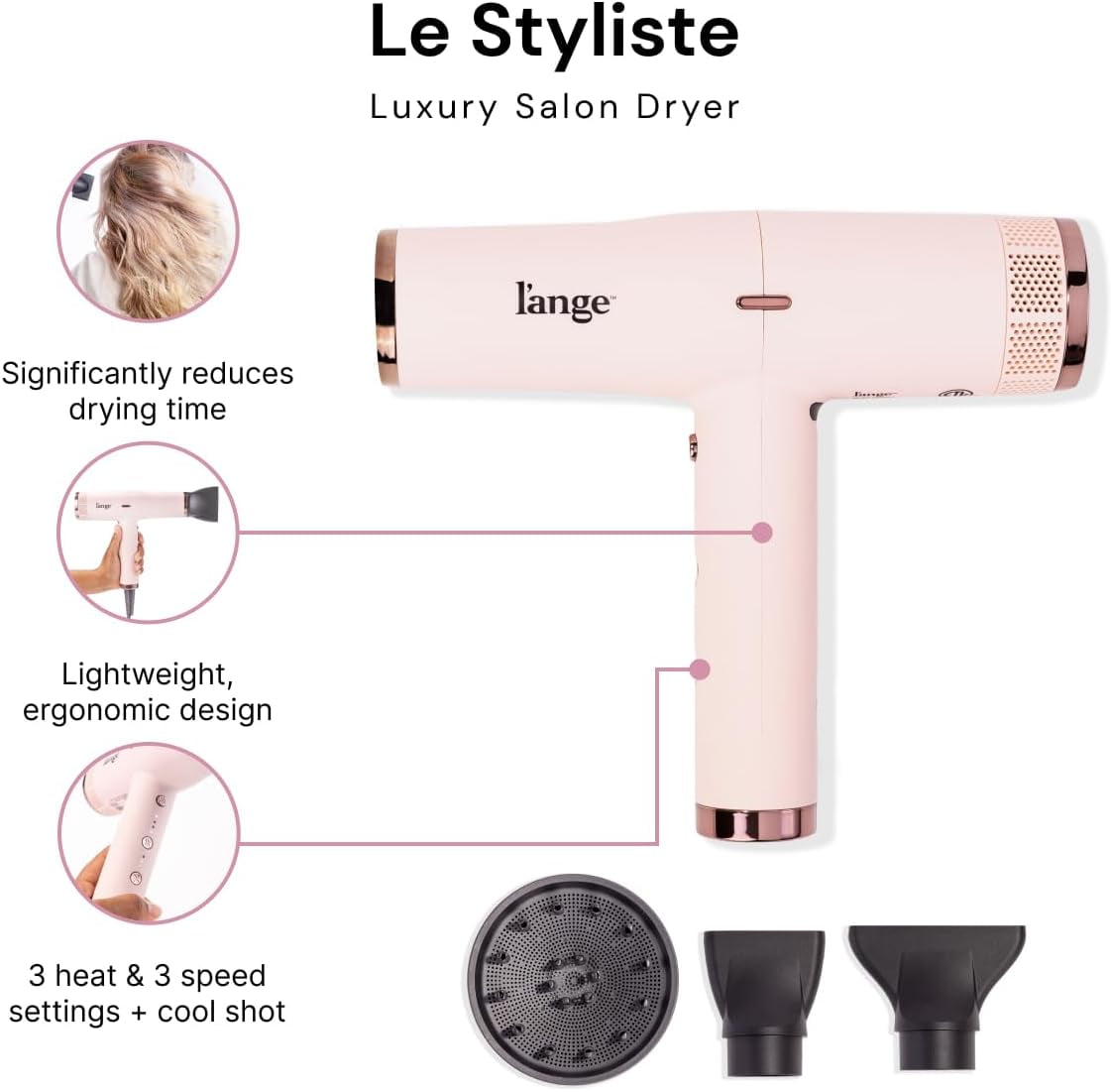 L'ange Hair Le Styliste Luxury Hair Dryer | Silent Brushless 1875W | 4X Faster Drying & 3 Settings - Image 3