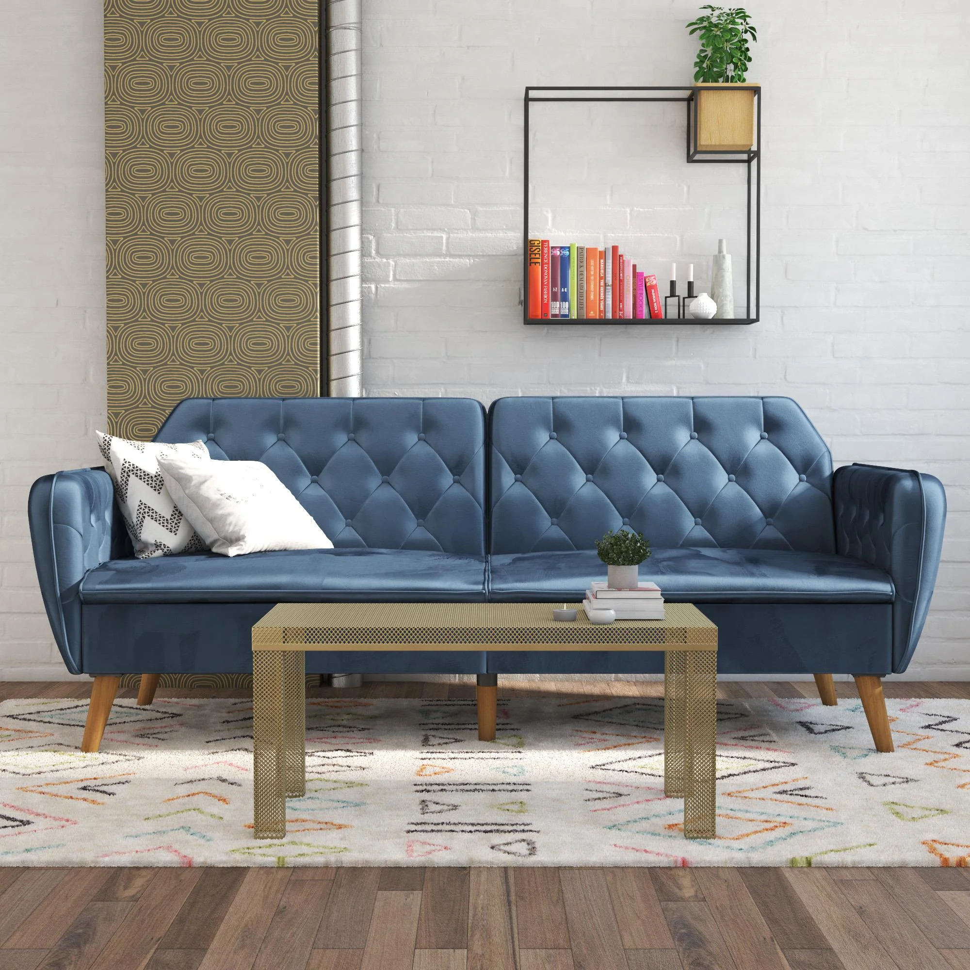Novogratz Tallulah 83" Memory Foam Futon Sofa Bed, Blue Velvet - Image 2