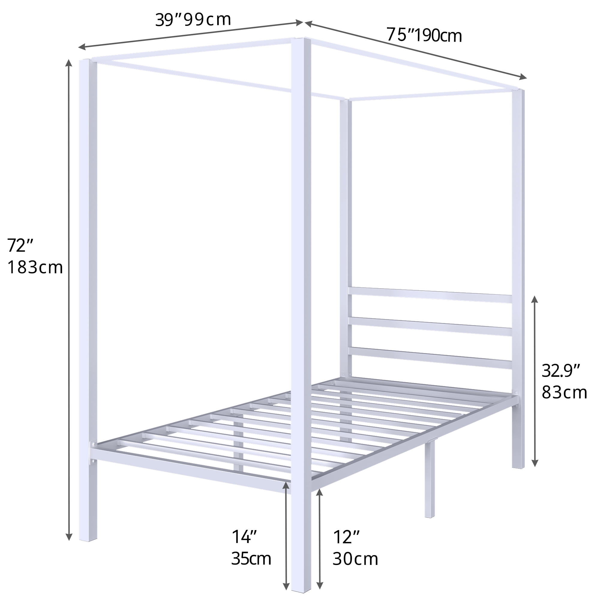 Dextrus Metal Canopy Bed Frame 14 inch Platform with Built-in Headboard,No Box Spring Needed, White - Image 3