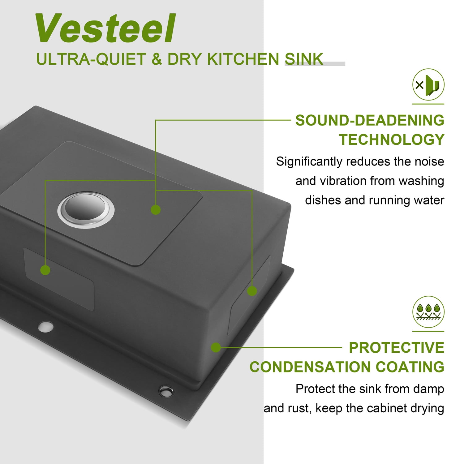 Vesteel Workstation Kitchen Sink, 33” x 22” Drop In Stainless Steel Single Bowl Sink Basin, Topmount Sink include 4 Sink Accessories - Image 4