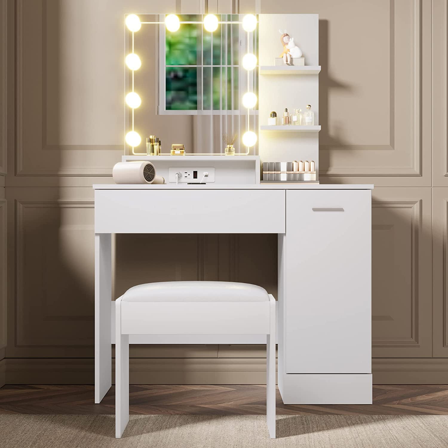 SUGIFT Makeup Vanity with Mirror Modern Bedroom Makeup Table Set Vanity Desk (White) - Image 8