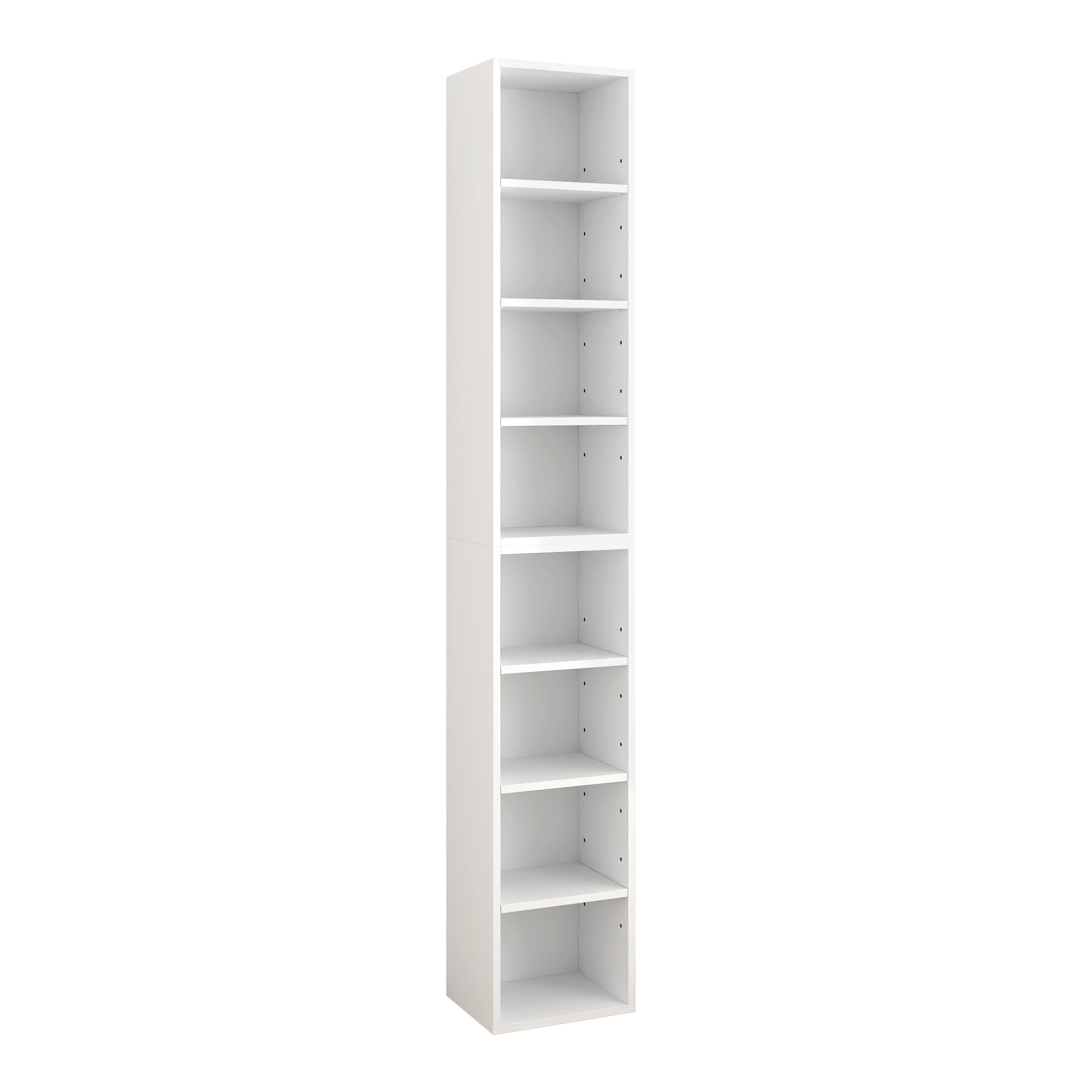 PORKISS 8-Tier White Bookshelf, Wood Open Display Bookshelf with Adjustable Shelves, Tall Narrow Bookcase with Slim Storage, Modern Book Display Shelf Media Tower Rack for Living Room, Home Office - Image 5