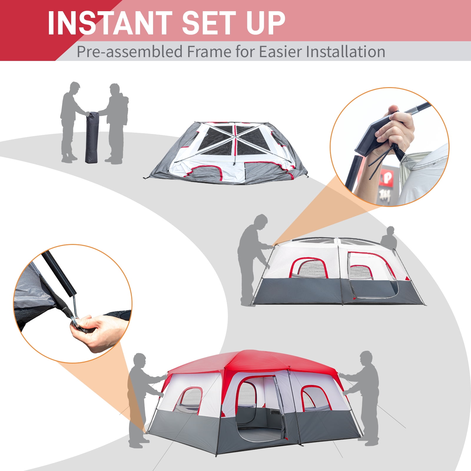 Ktaxon Camping Large Tent 14 Person Family Cabin Tents,2 Rooms,Straight Wall with Carry Bag - Image 4