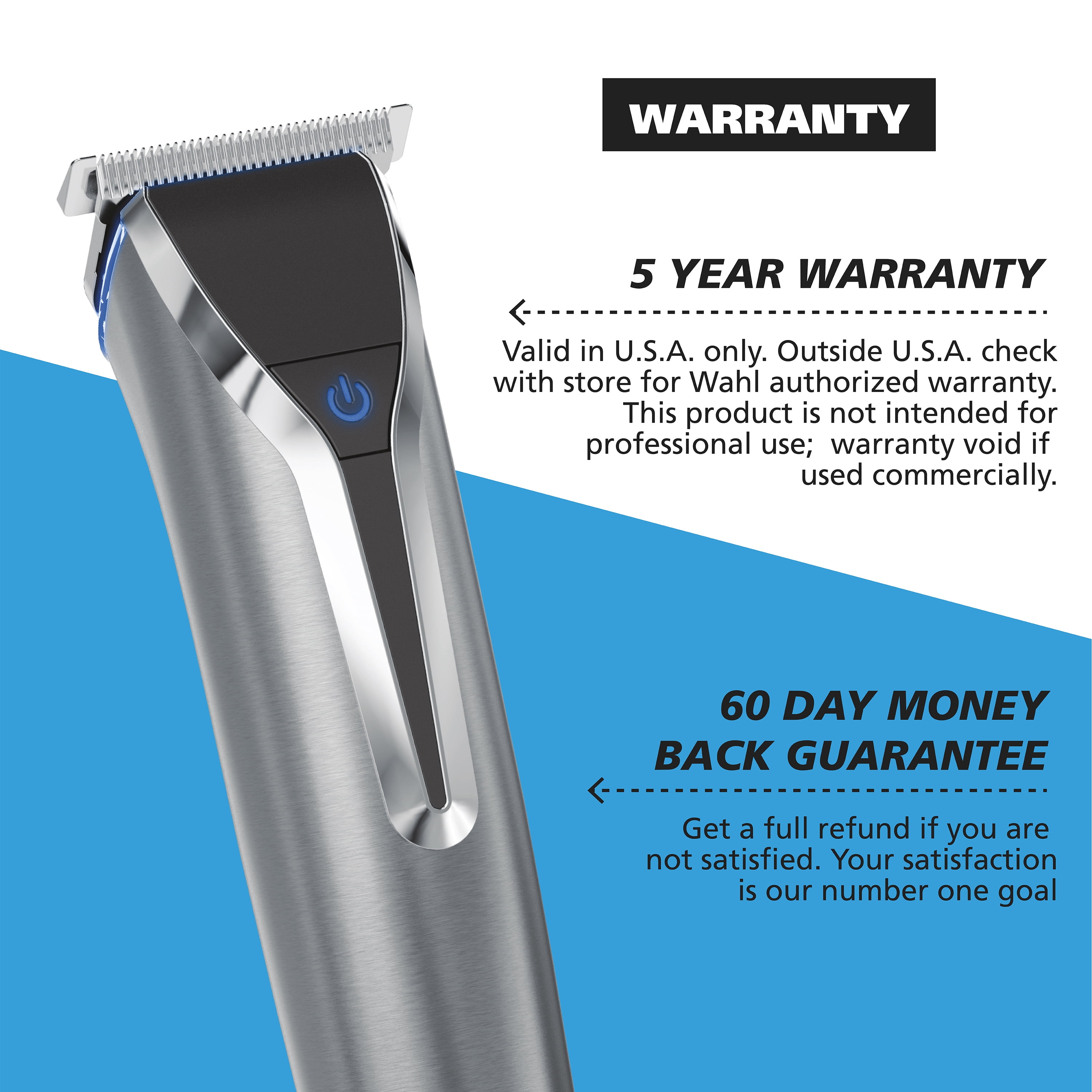 Wahl Lithium Ion Stainless Steel Men's Beard Trimmer, Removeable Blades, Interchangeable heads for Grooming Ear, Nose, Brow and Detail trimming. #9898 - Image 5