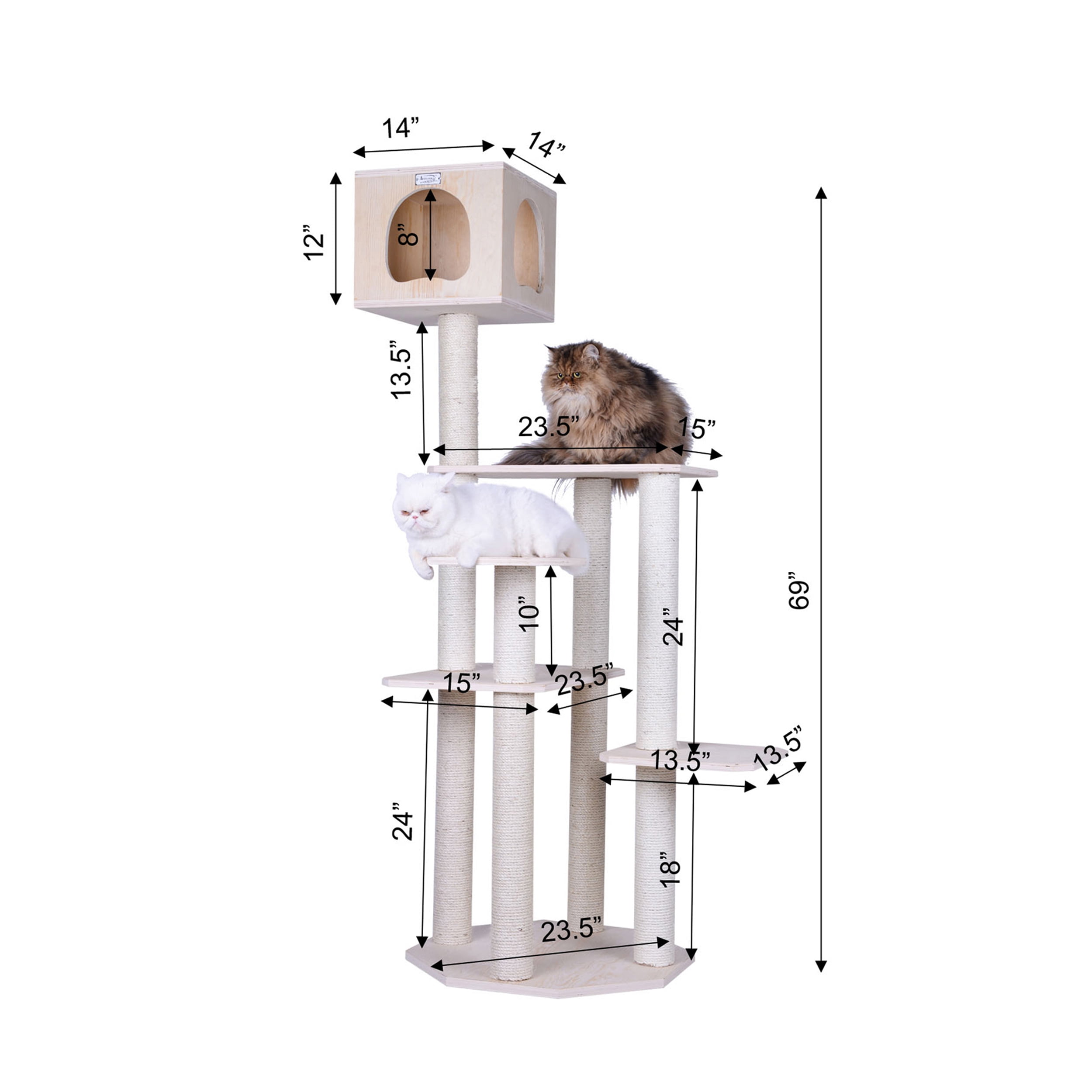 Armarkat 69-in real wood Cat Tree & Condo Scratching Post Tower, Wood - Image 5