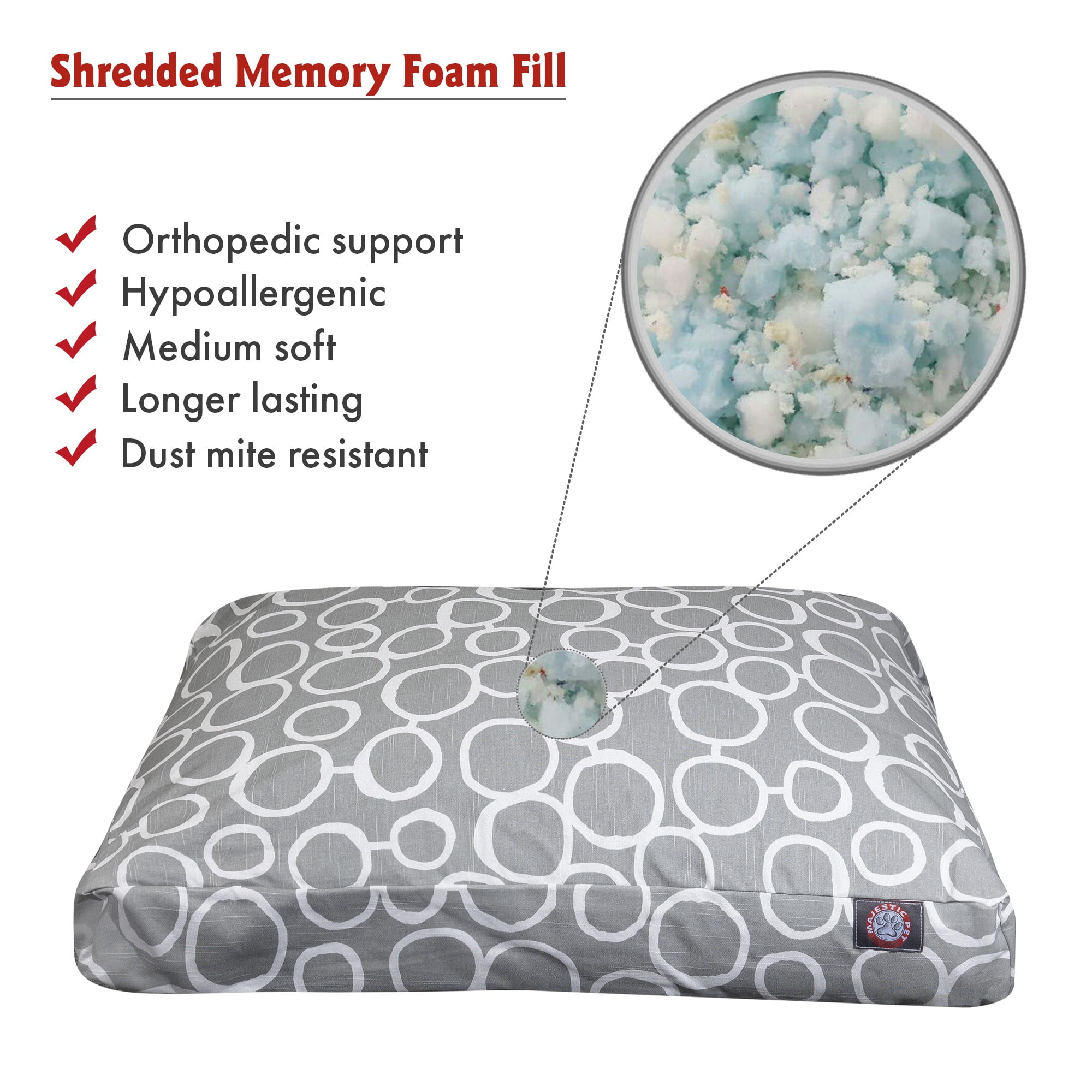 Majestic Pet | Fusion Shredded Memory Foam Rectangle Pet Bed For Dogs, Removable Cover, Gray, Small - Image 2