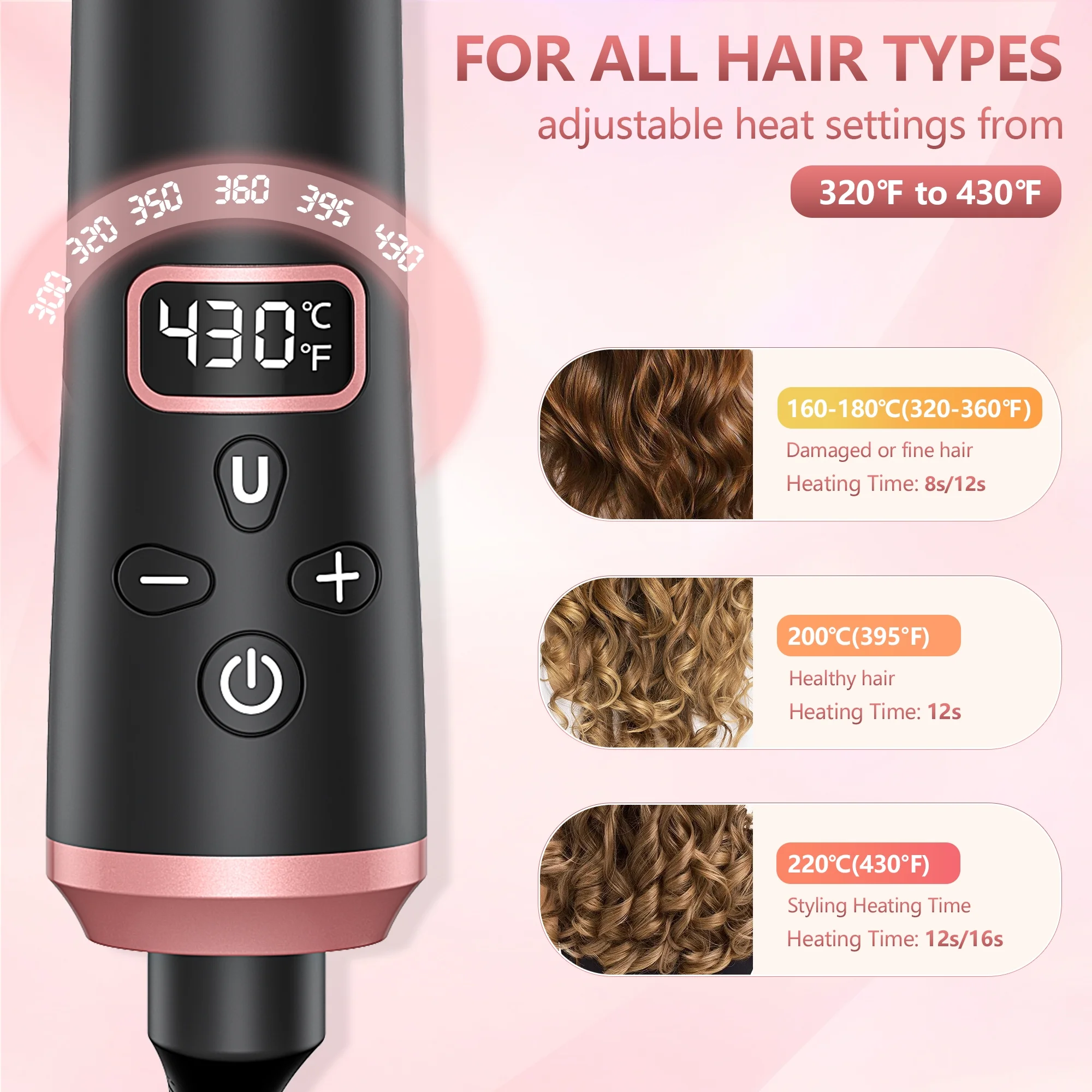 RACCOMB 0.75" 1" 1.25" Auto Rotating Curling Iron, 320°F to 430°F, 100-240V, for Waves, Beach Curls - Image 6