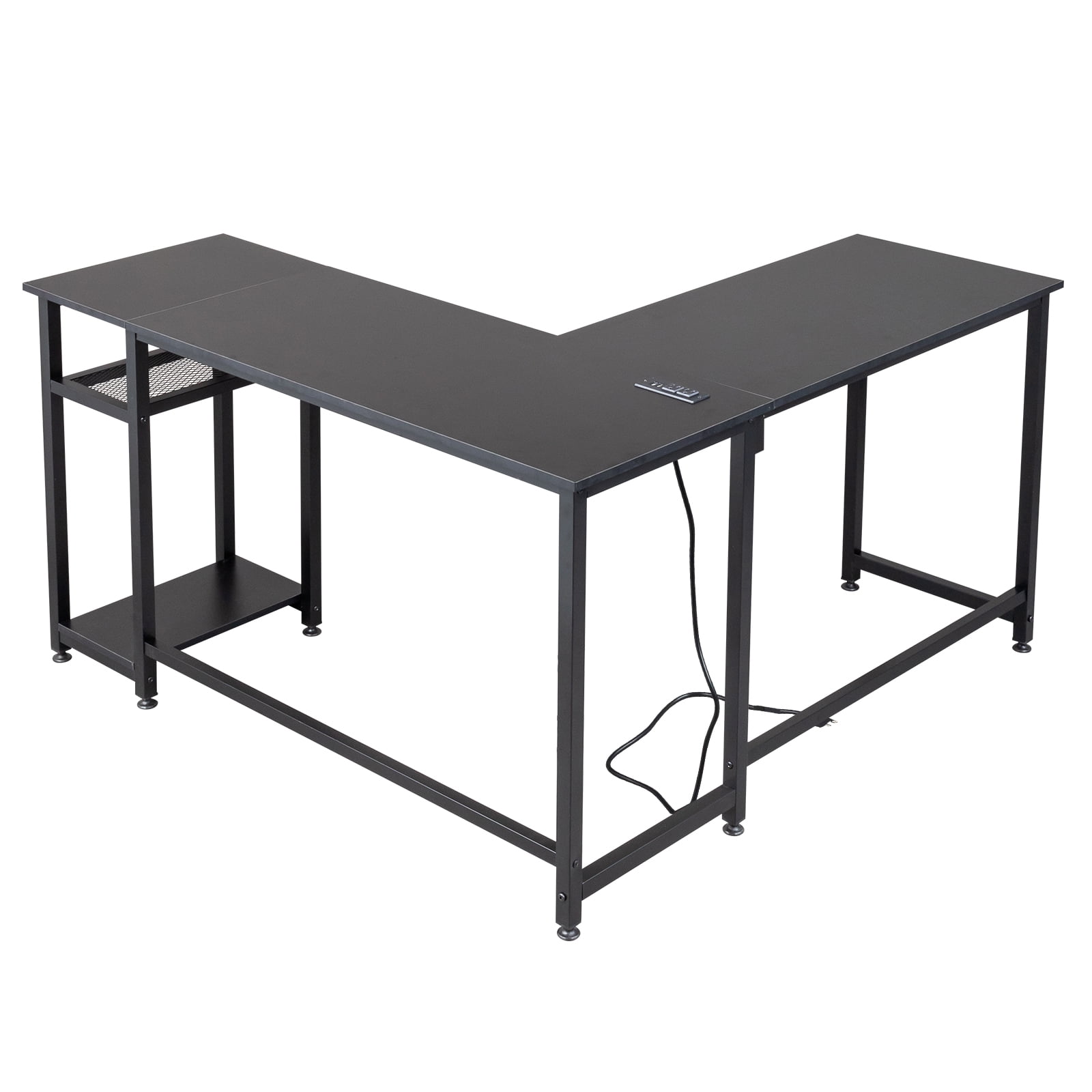 Ktaxon L-Shaped Computer Desk with USB Charging Station, Corner Desk Laptop Study Table Desk for Home Office, Black - Image 11