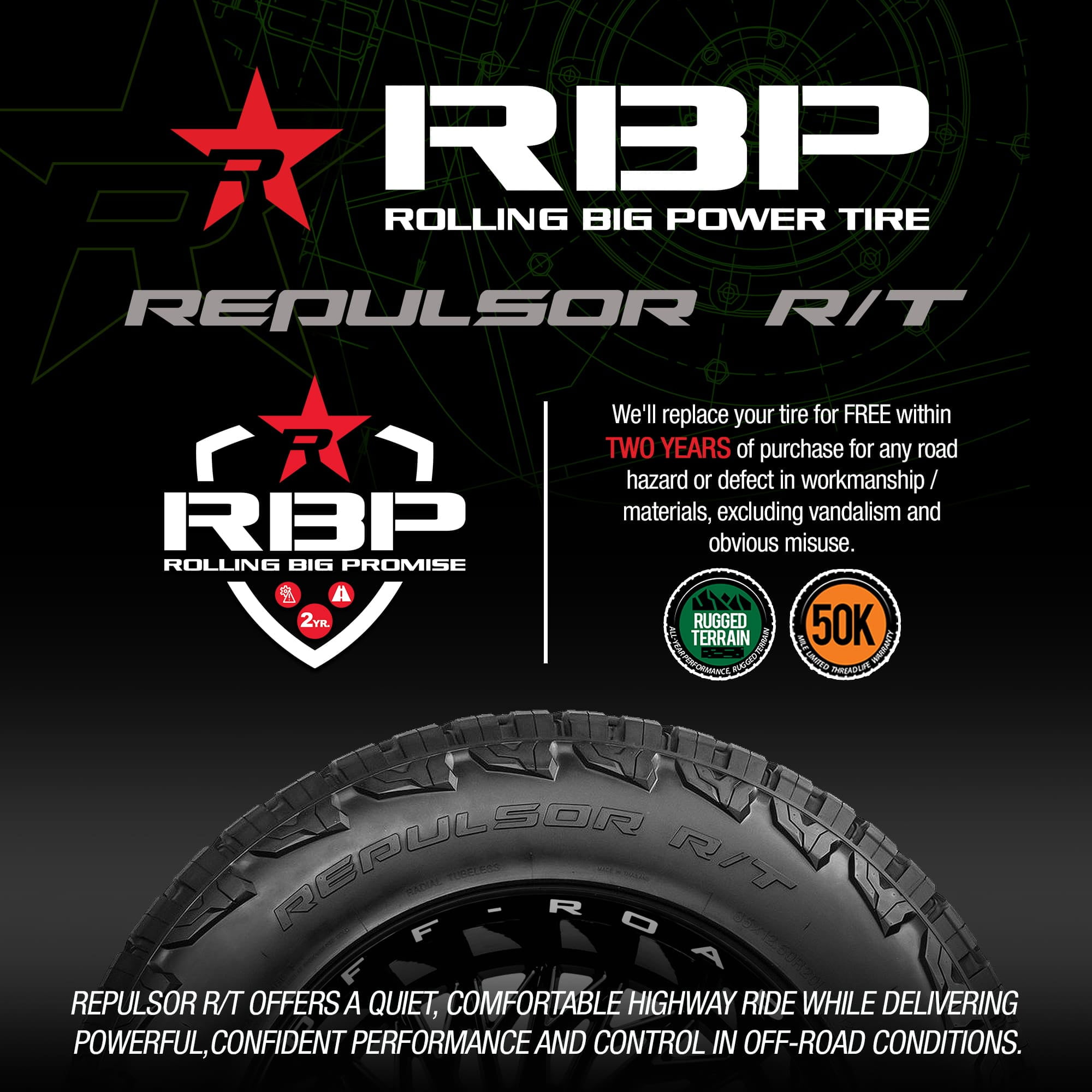 RBP Repulsor R/T Rugged Terrain LT295/65R20 129/126R E Light Truck Tire - Image 2
