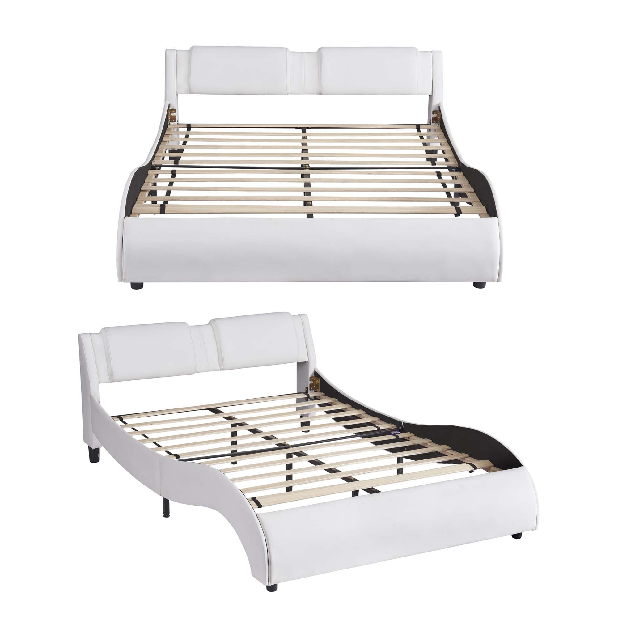 Aukfa Faux Leather Full Upholstered Platform Bed with Headboard, 16 LED Bed Frame - White - Image 8