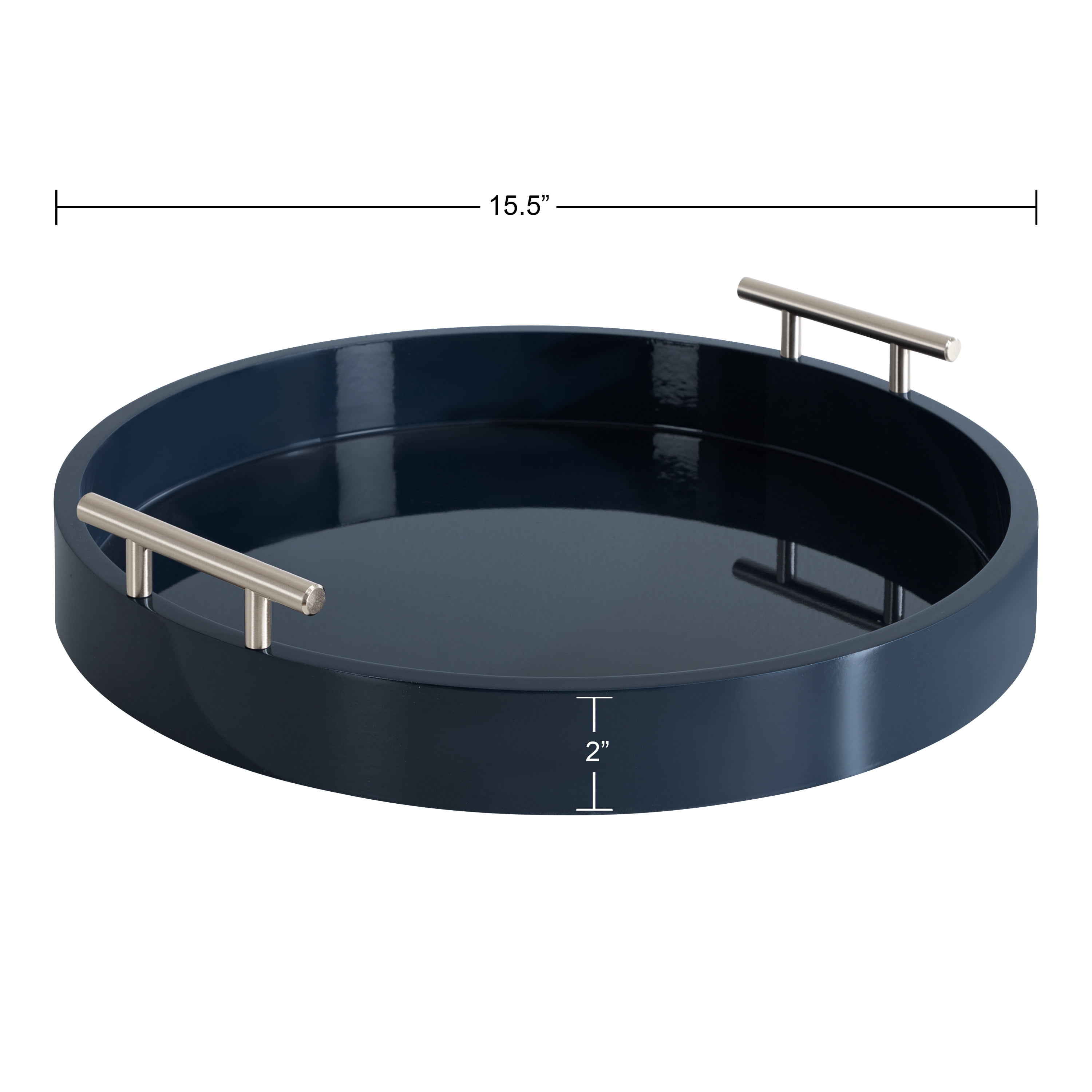 Kate And Laurel Lipton Modern Round Tray, 15.5 Diameter, Navy and Silver, Decorative Accent Tray for Storage and Display - Image 4