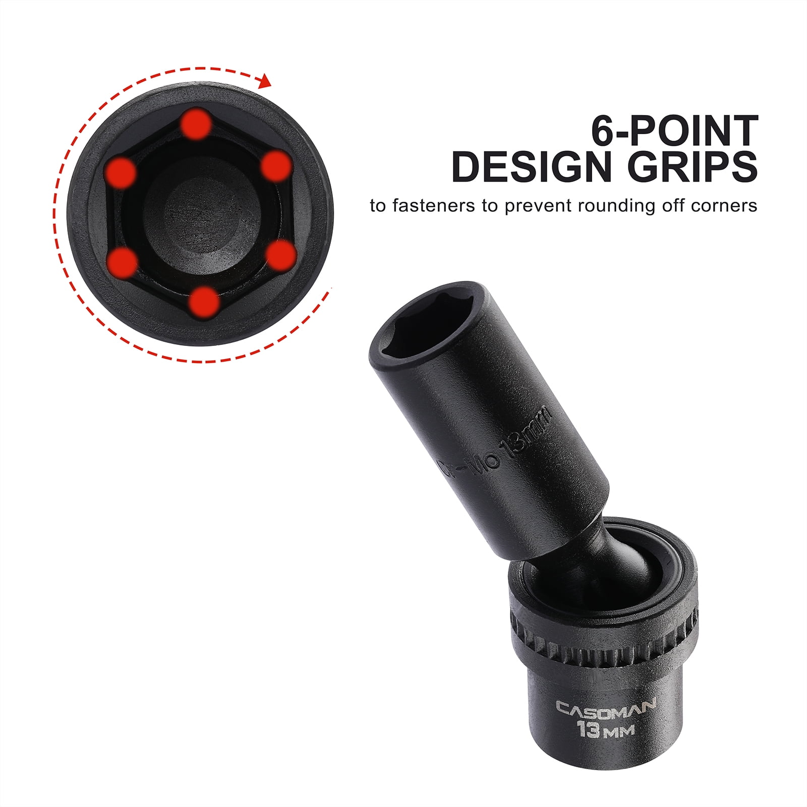 CASOMAN 10 Pcs 3/8" Drive Deep Standard Universal Impact Socket Set, 6 Point, CR-MO, Metric, 10-19mm - Image 2