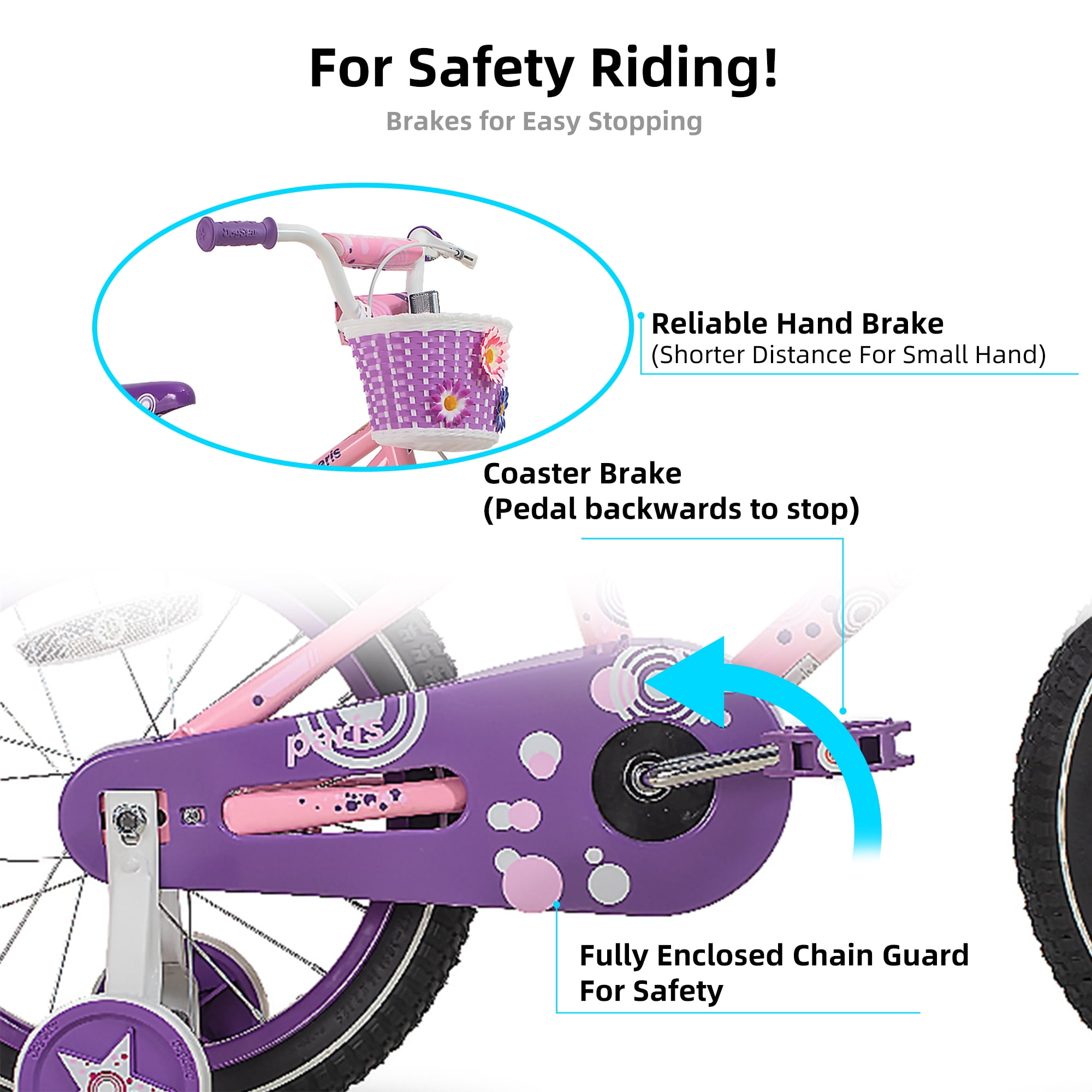 JOYSTAR Paris Girls Bike, 14 Inch Kids Bike with Training Wheels, Pink - Image 7