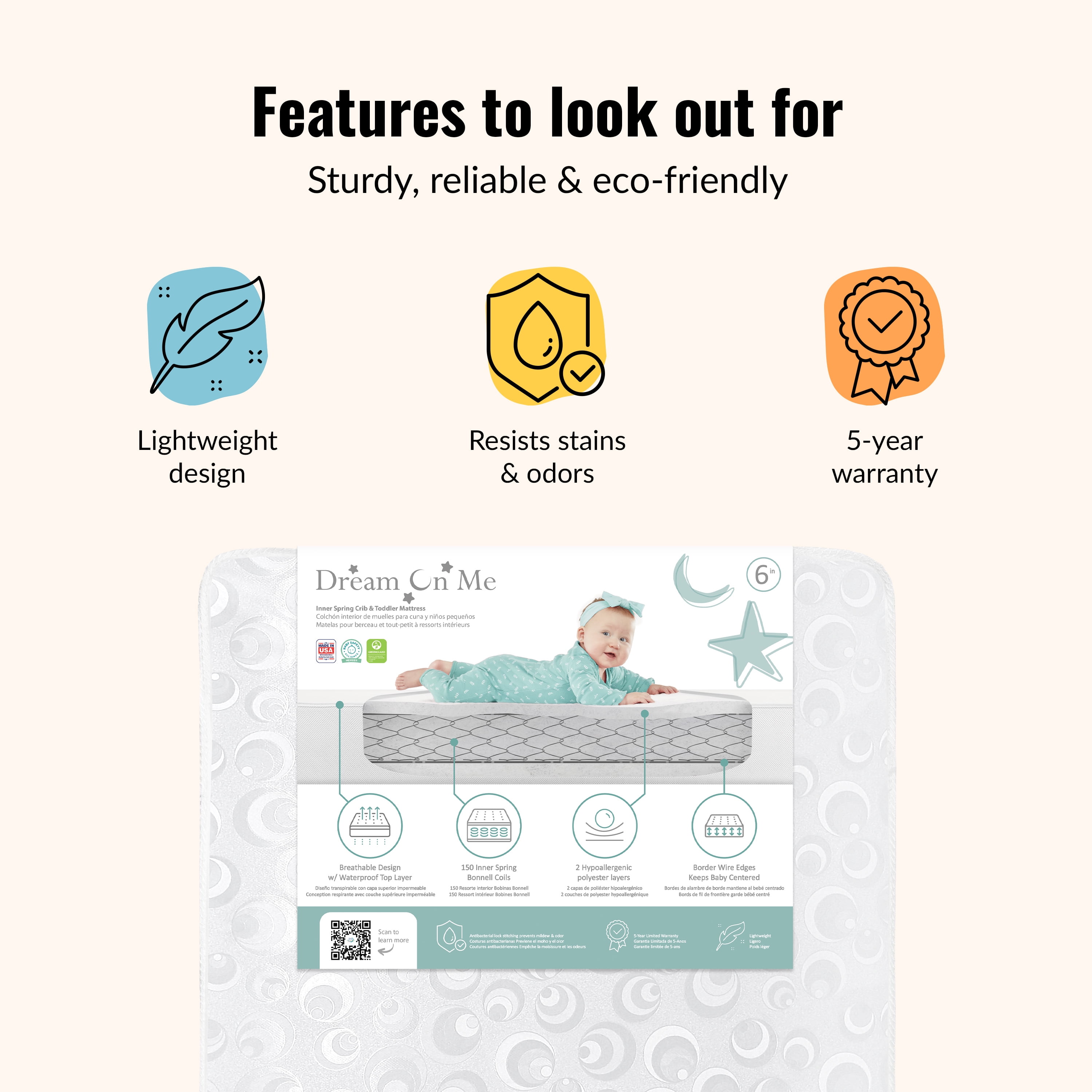 Dream on Me 2-in-1 Breathable 150 Ultra Coil Crib & Toddler Innerspring Mattress - Image 3