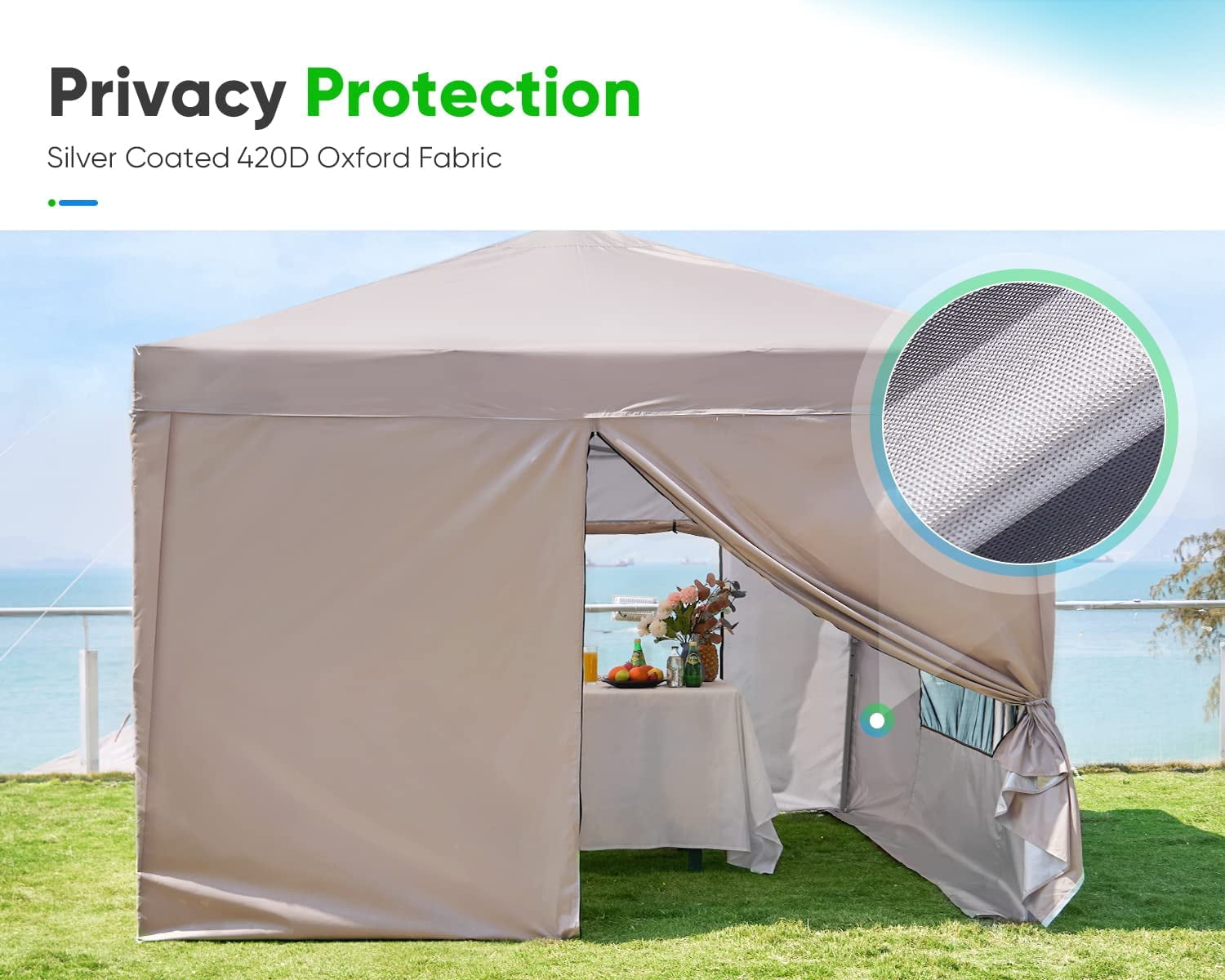 Quictent Privacy 10'x10’Pop up Canopy Tent with Sidewalls Enclosed Instant Gazebo Shelter Waterproof (Beige) - Image 10