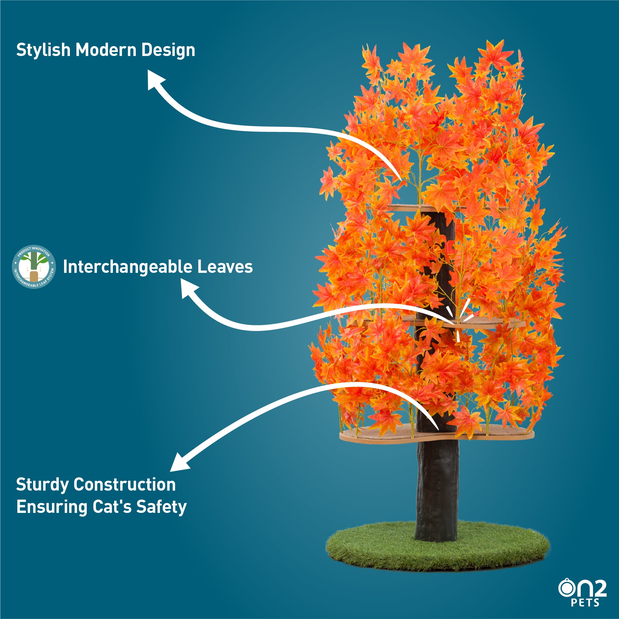 On2Pets Cat Tree with Leaves, Cat House & Cat Activity Tree, Multi-Level Cat Condo for Indoor Cats, Round Base - Image 6