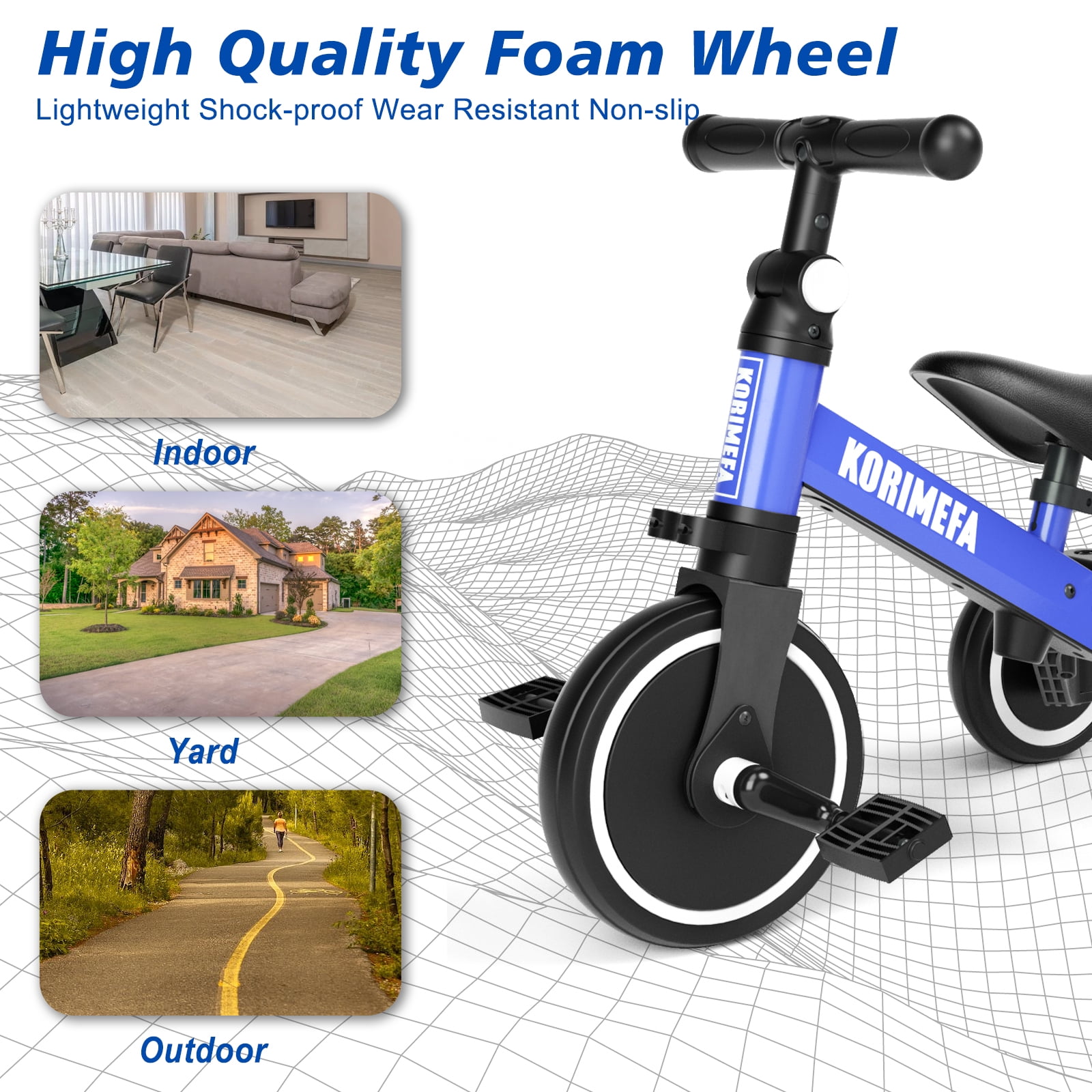 KORIMEFA 5 in 1 Toddler Bike for 1-4 Years Old Kids, Kids Trike Tricycle for Balance Training, Baby Bike Toys Gift for Boy & Girl - Image 2