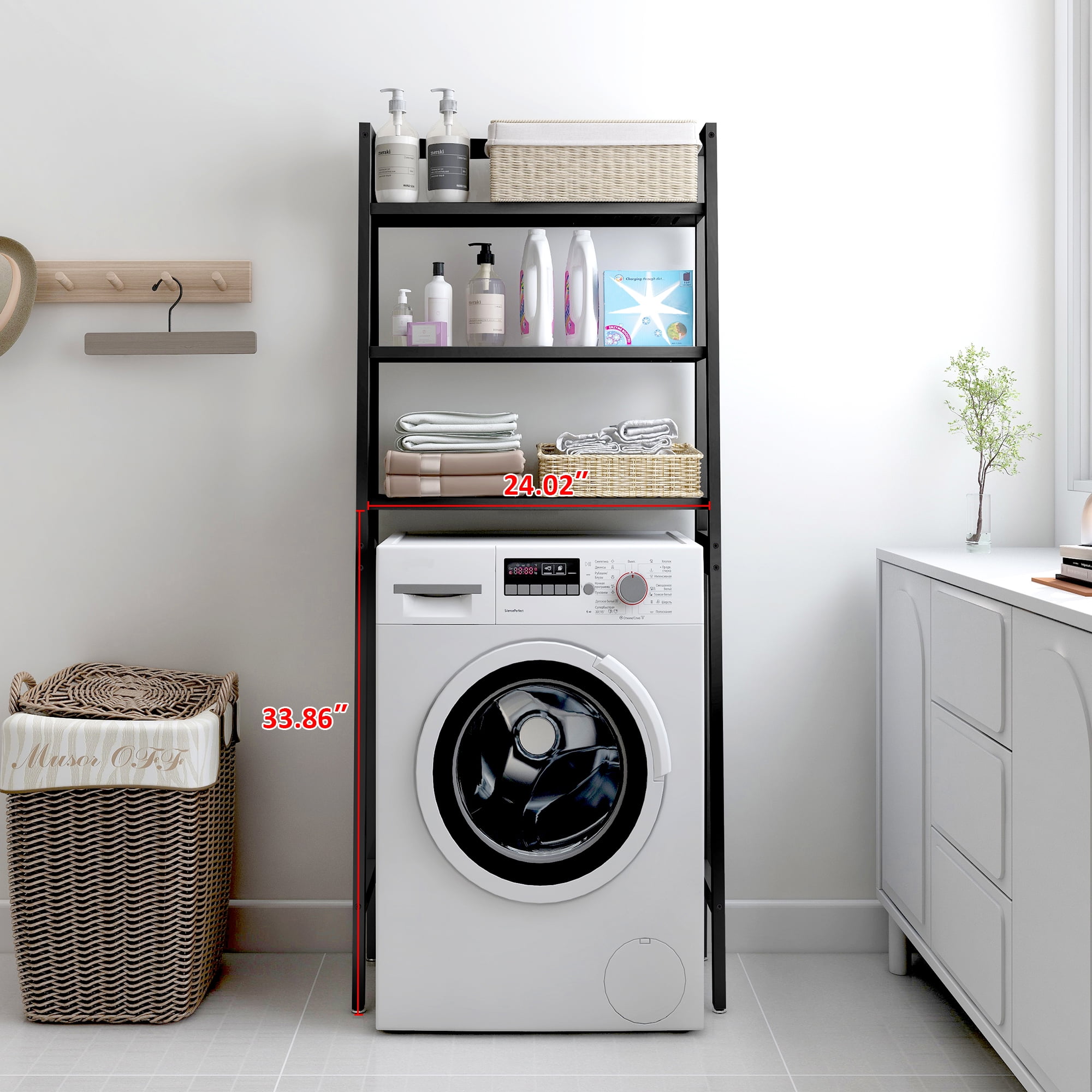 mallboo 3-Tier Over-The-Toilet Storage Rack, Black - Image 3