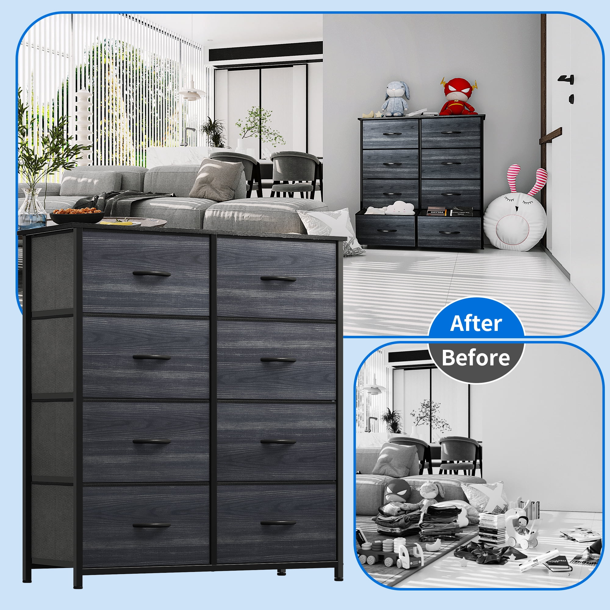 Uforic 8-Drawer Dresser with Wooden Top & Steel Frame, Storage Chest for Bedroom, Charcoal Black - Image 5