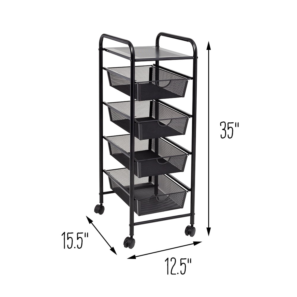 Honey-Can-Do 5-Tier Metal Rolling Storage Cart with Lockable Wheels, Black - Image 3