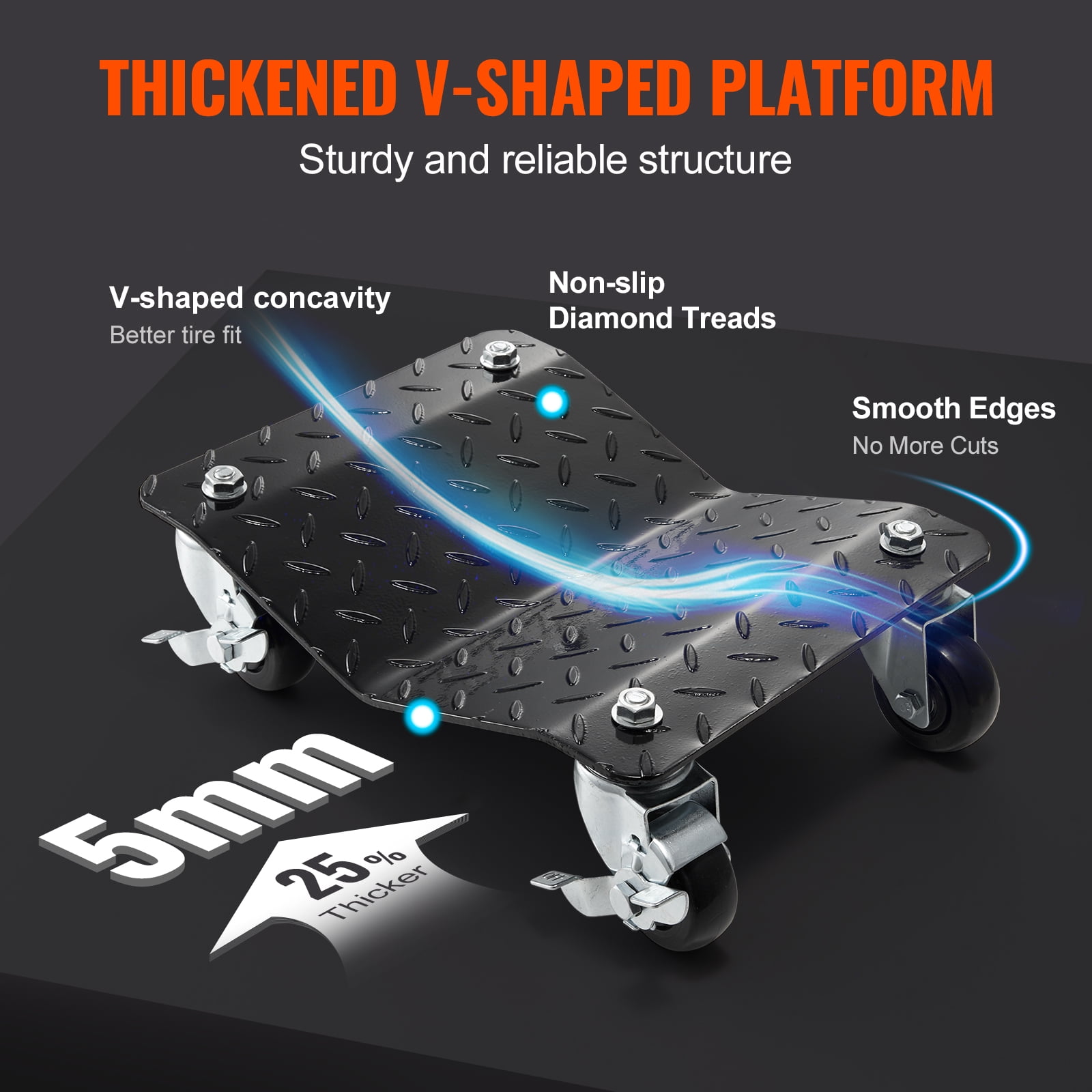 VEVOR Car Dolly Wheel 4 PCS 6000lb Steel Tire Dolly Heavy Duty Skate Auto Repair Dolly Each for 1500lb - Image 7