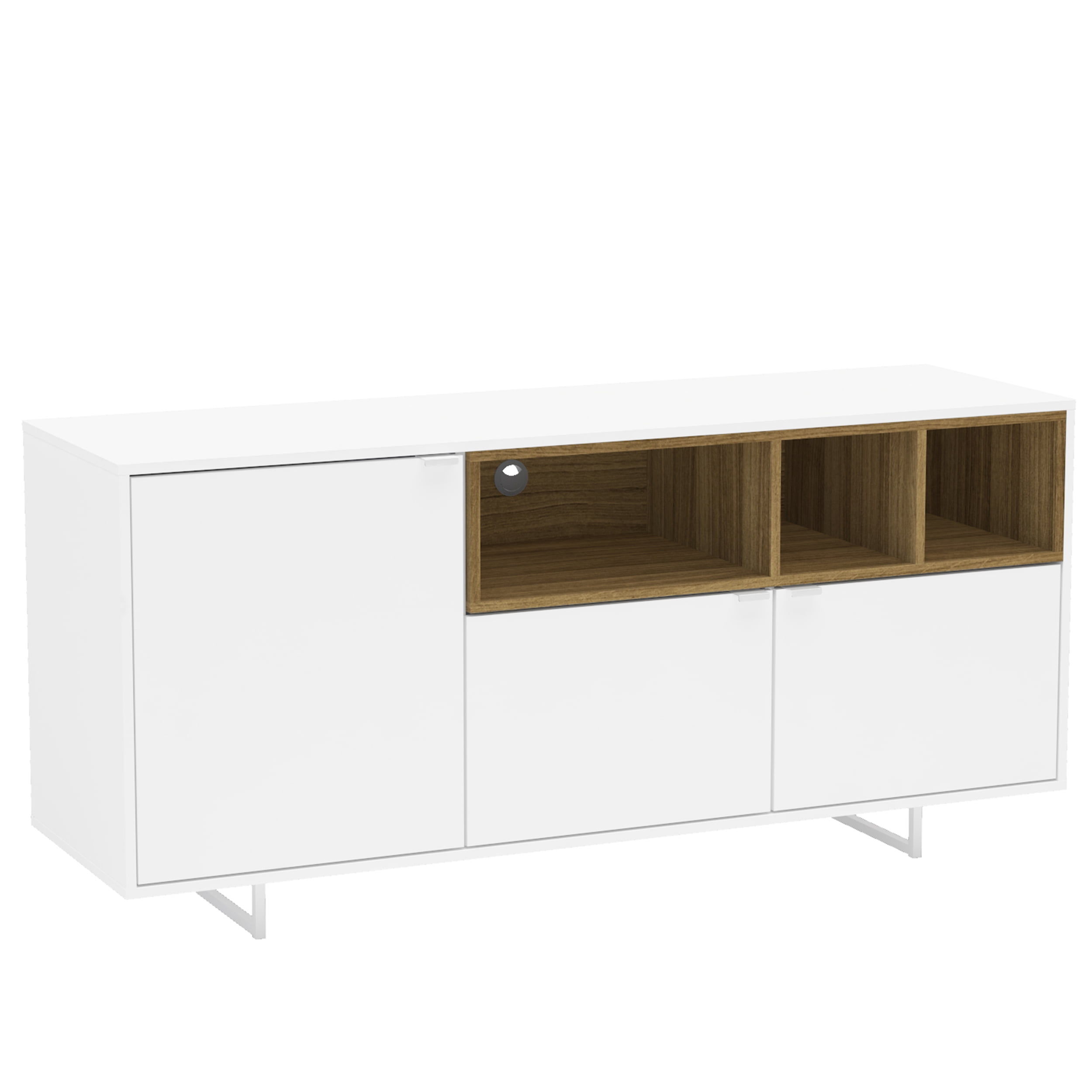 Polifurniture Honolulu TV Stand with 3 Open Shelves for TVs up to 65, White & Walnut - Image 7
