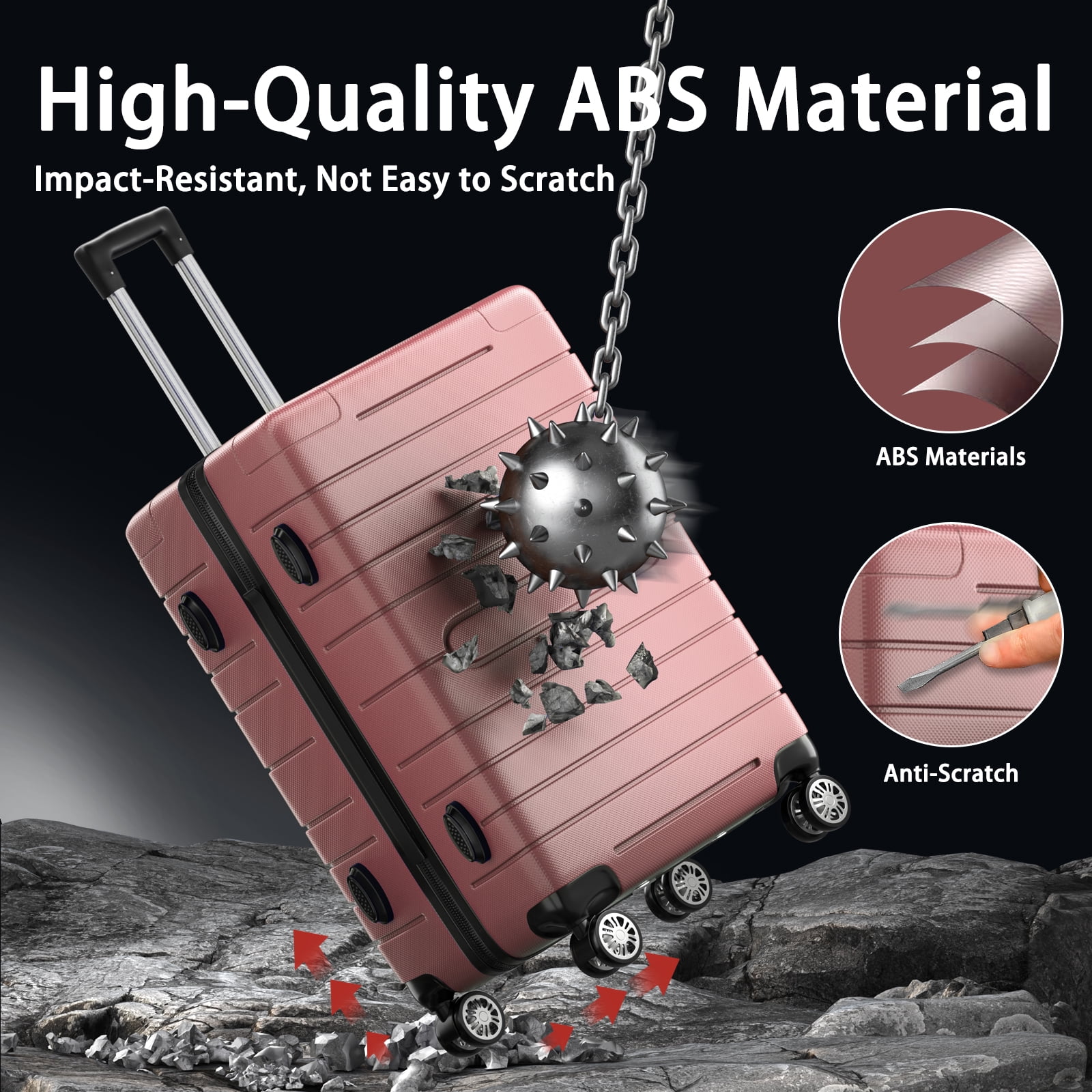 SUGIFT 3 Piece Luggage Set, Hardside Luggage Spinner Wheels Suitcase Carry on Luggage, TSA Lock, 20in24in28in, Rose Gold - Image 7