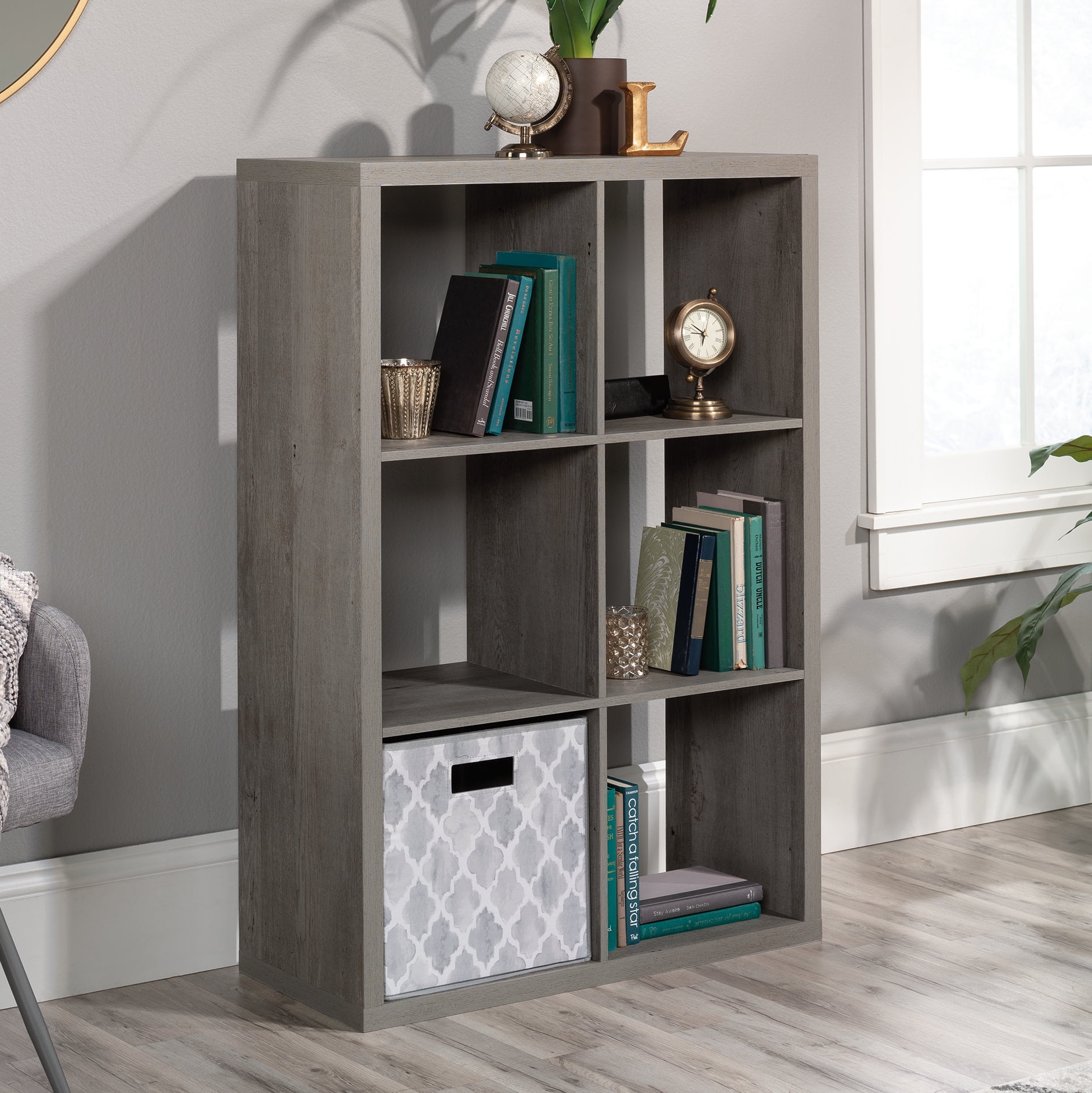 Sauder 6-Cube Organizer Storage Bookcase, Mystic Oak Finish - Image 4