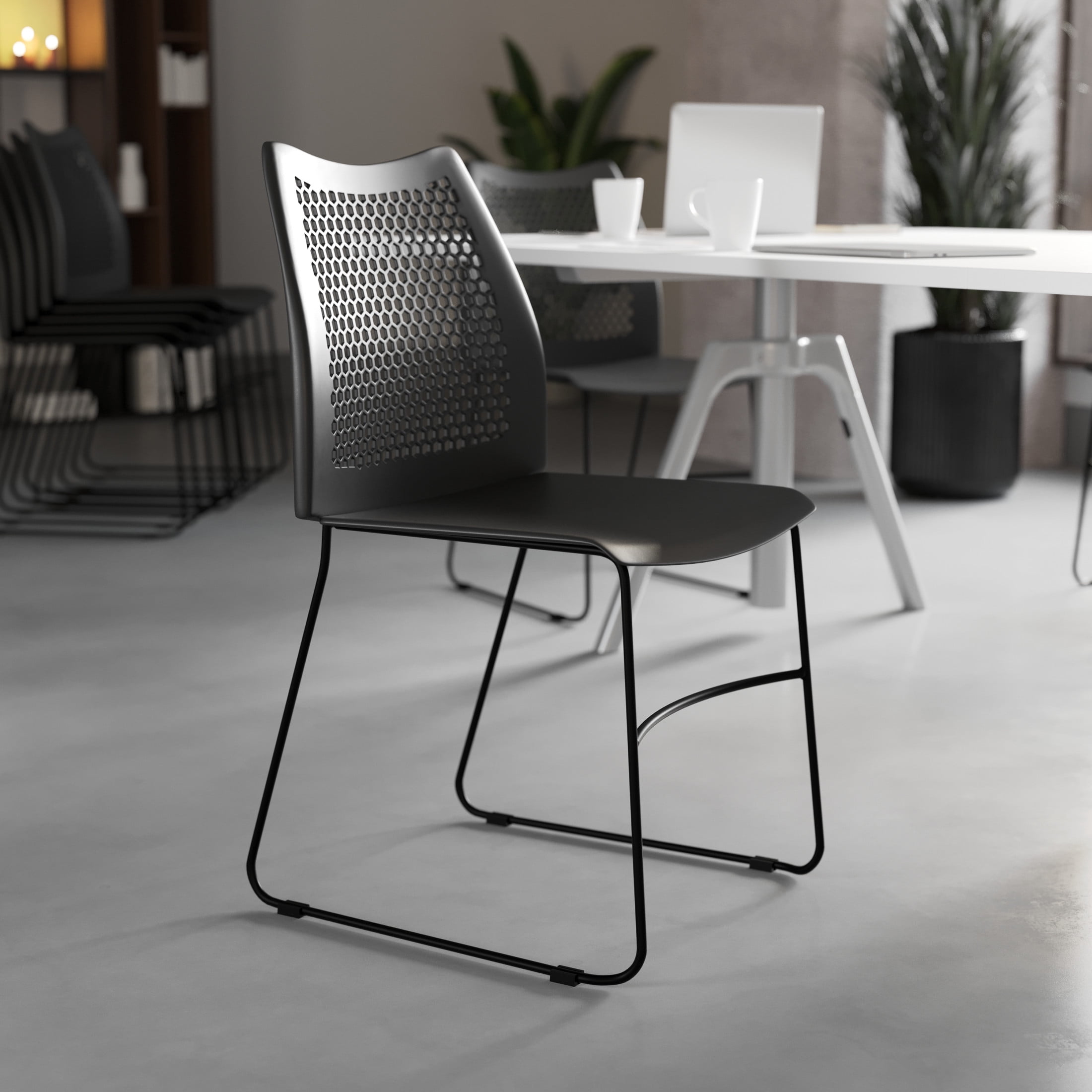 Flash Furniture Hercules Series Adult Air-Vent Back Stacking Waiting Room Chairs, Set of 5, Black - Image 9