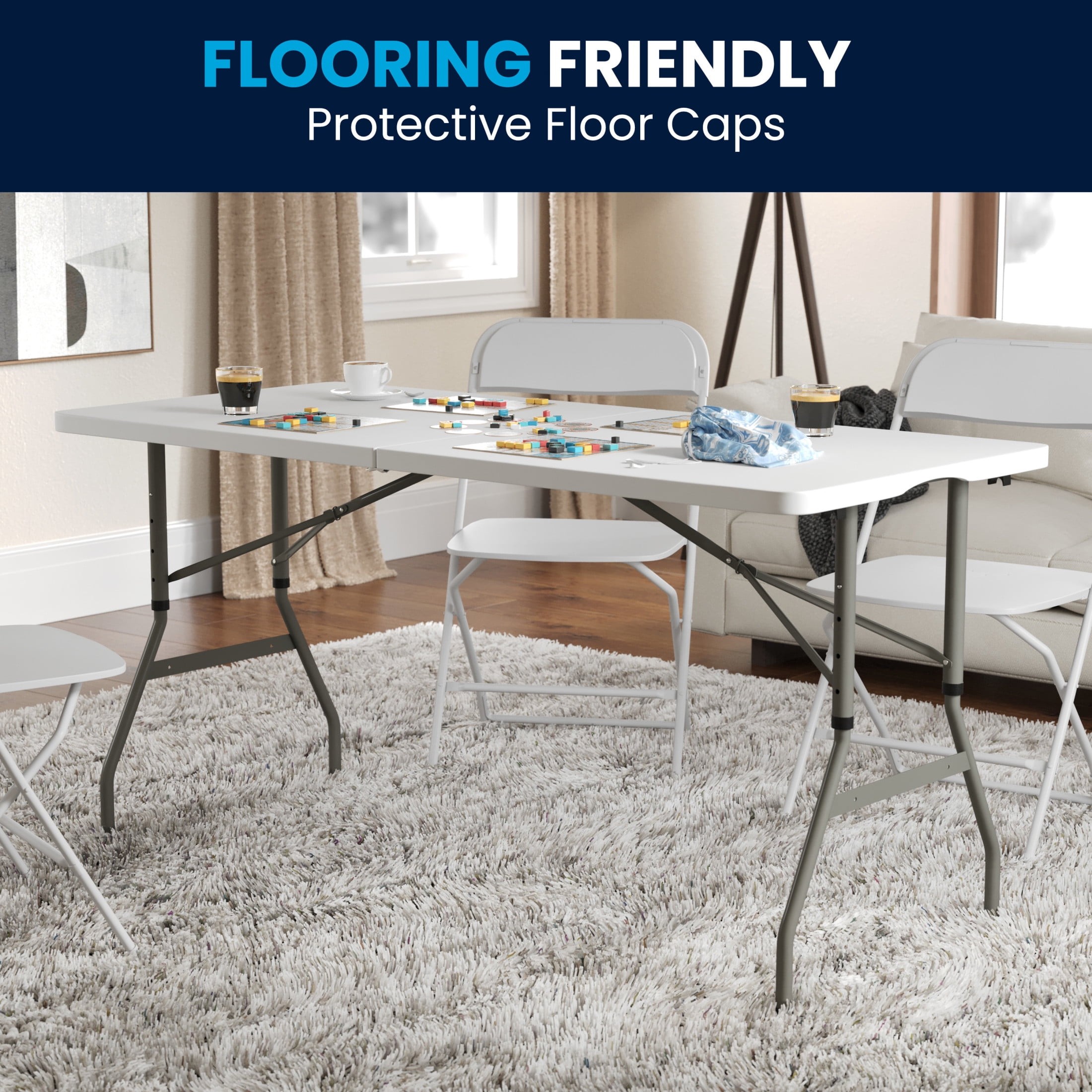 Flash Furniture Kathryn 5' Rectangular Adjustable Plastic Folding Event Table with Handle, White - Image 8