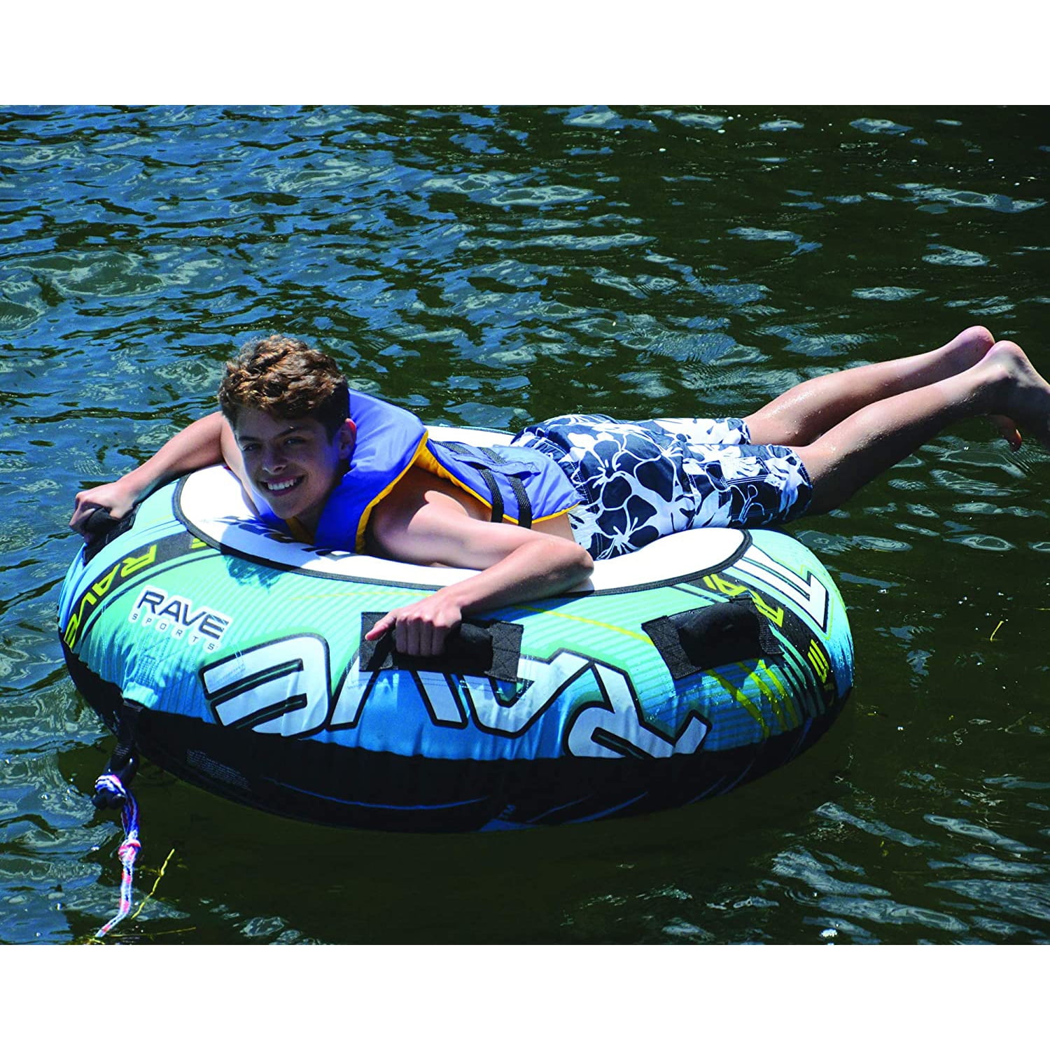 Blade 54 Inch 1 Rider Inflatable Boat Towable Water Ski Tube w/ 4 Handles, Blue - Image 6