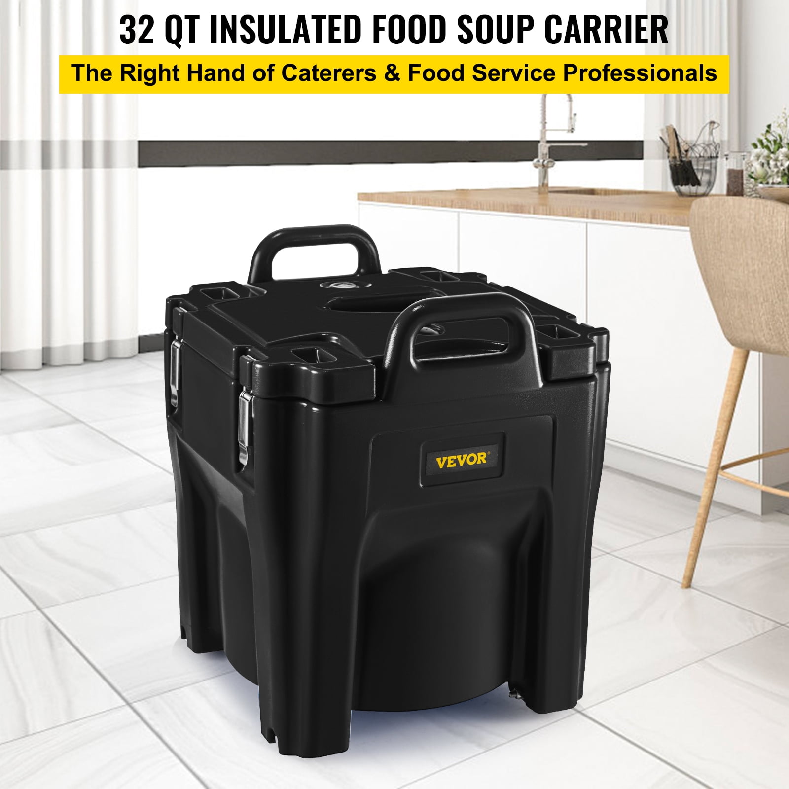 VEVOR Insulated Food Carrier,32Qt Capacity,Stackable Catering Hot Box with Stainless Steel Barrel,Top Load LLDPE Food Warmer with Integral Handles Buckles Stationary Base,for Restaurant Canteen, Black - Image 5