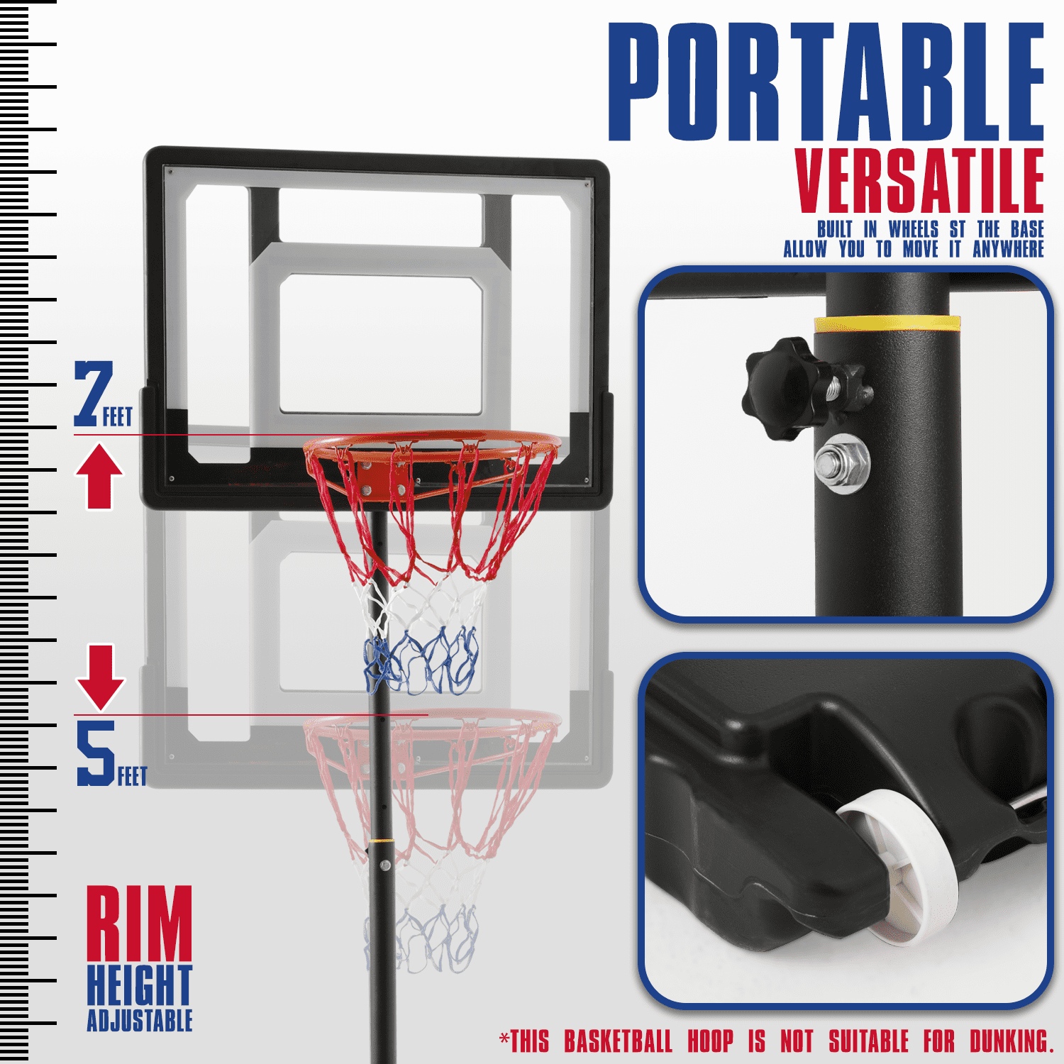 MoNiBloom Portable Basketball Hoop Goal 5ft - 7ft Adjustable with 33" Backboard Wheels Fillable Base, for Kids/Adults Indoor Outdoor, Birthday Gift, Black - Image 4
