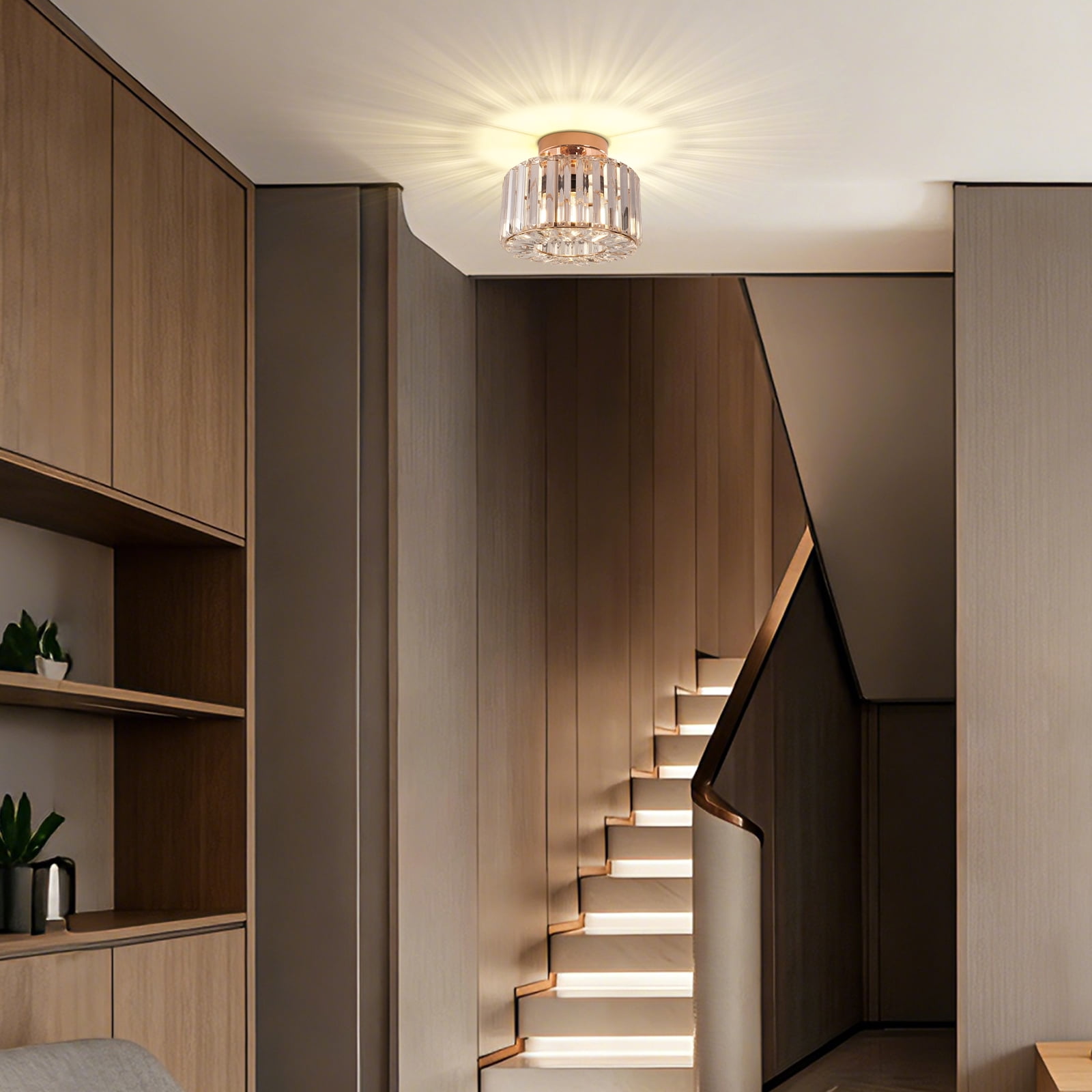 Frideko Home Crystal Ceiling Light Fixture, 9" Gold Modern Semi Flush Mount Ceiling Light, E26 Base for Light Bulbs, Crystal Chandelier for Kitchen Bedroom Bathroom Hallway (Bulb not Included) - Image 6