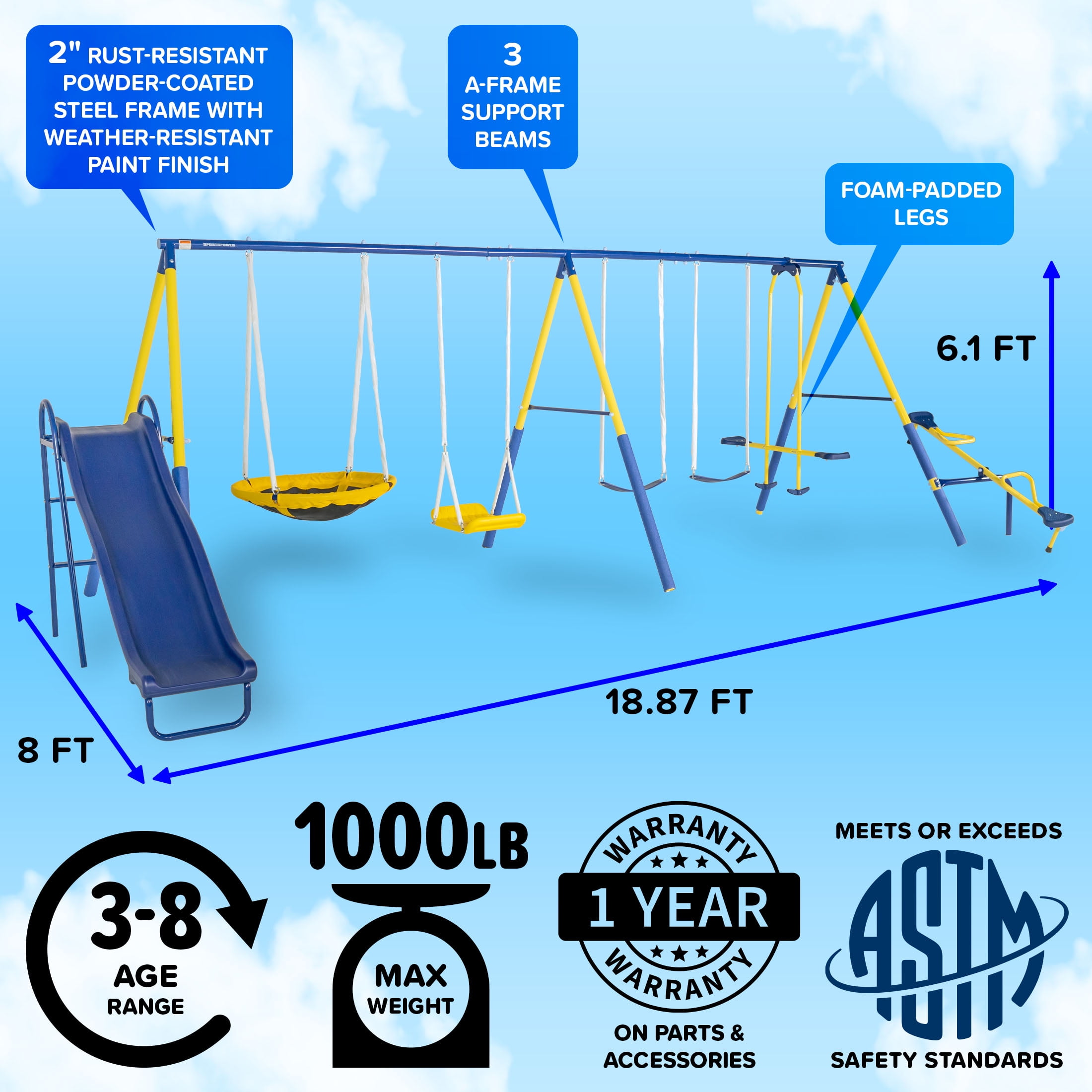 Sportspower Super 10 Metal Swing Set with Saucer Swing, Standing Swing, Teeter-Totter, Lifetime Warranty on Slide & Bonus Anchor Kit, Great for Kids 3-8 - Image 10