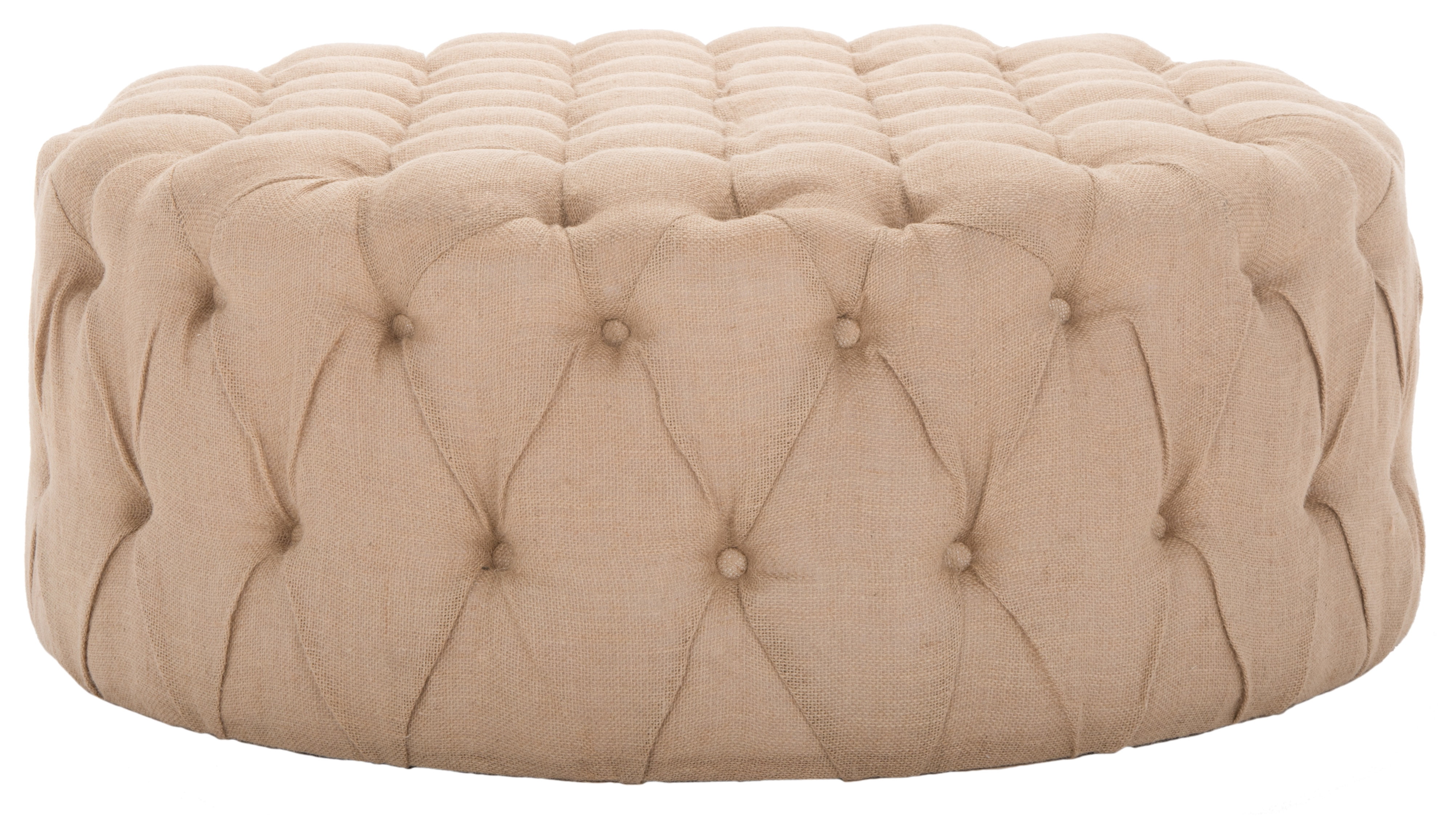 SAFAVIEH Charlene Modern Glam Solid Tufted Cocktail Ottoman, Beige - Image 4