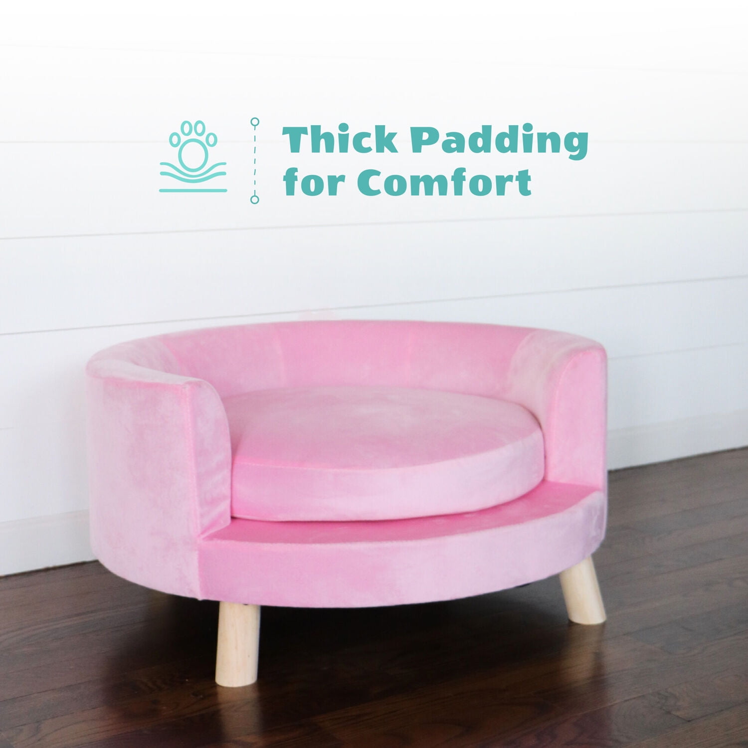 Critter Sitters 28-In. Elegant Pink Faux-Velvet Circular Pet Bed for Small to Medium-Sized Dogs and Cats - Image 9