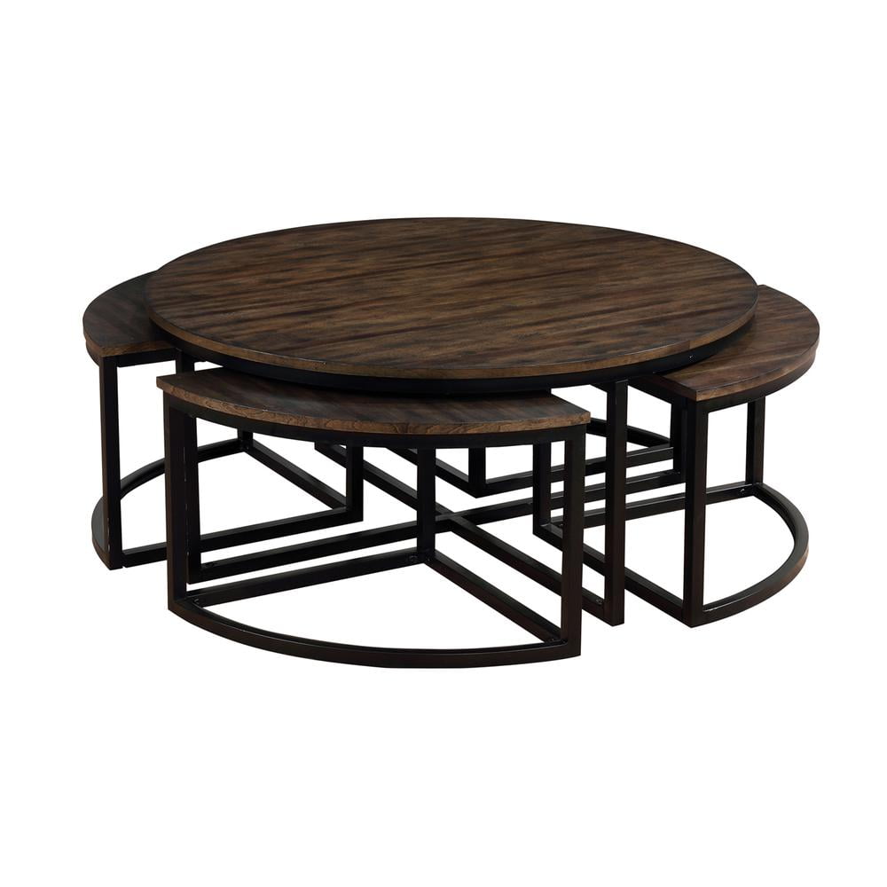Alaterre Furniture Arcadia Acacia Wood 42" Round Coffee Table with Nesting Tables, Industrial Style Includes Four Wedge-Shaped Stowaway Tables, Antiqued Mocha - Image 7