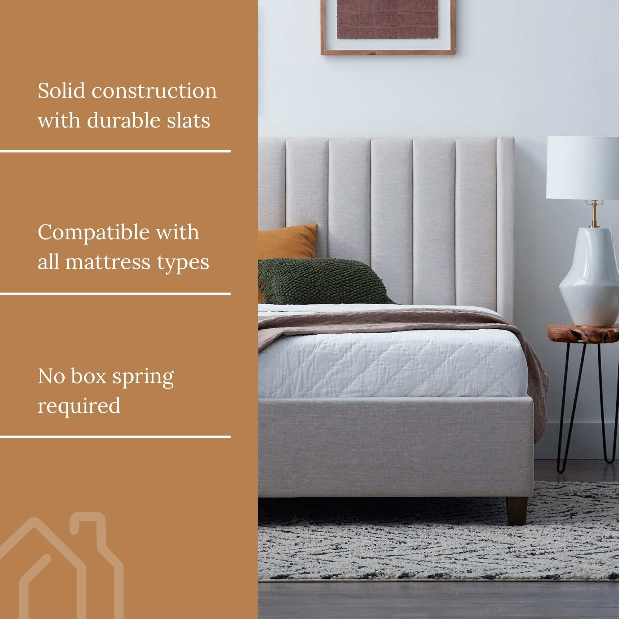 Rest Haven Odessa Tufted Upholstered Wingback Platform Bed, Queen, Gray - Image 7