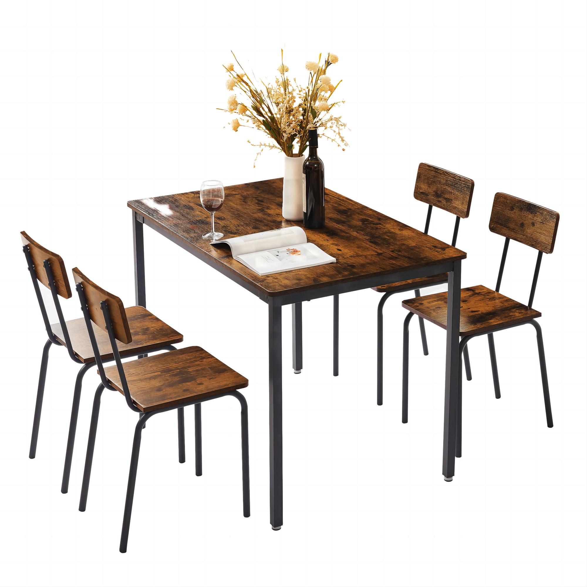 DEALTOPS 5-Piece Dining Room Table Set, Compact Wooden Kitchen Table and 4 Chairs with Metal Legs Dinette Sets, Industrial Style Kitchen Table and Chairs for Dining Room & Small Space - Image 10