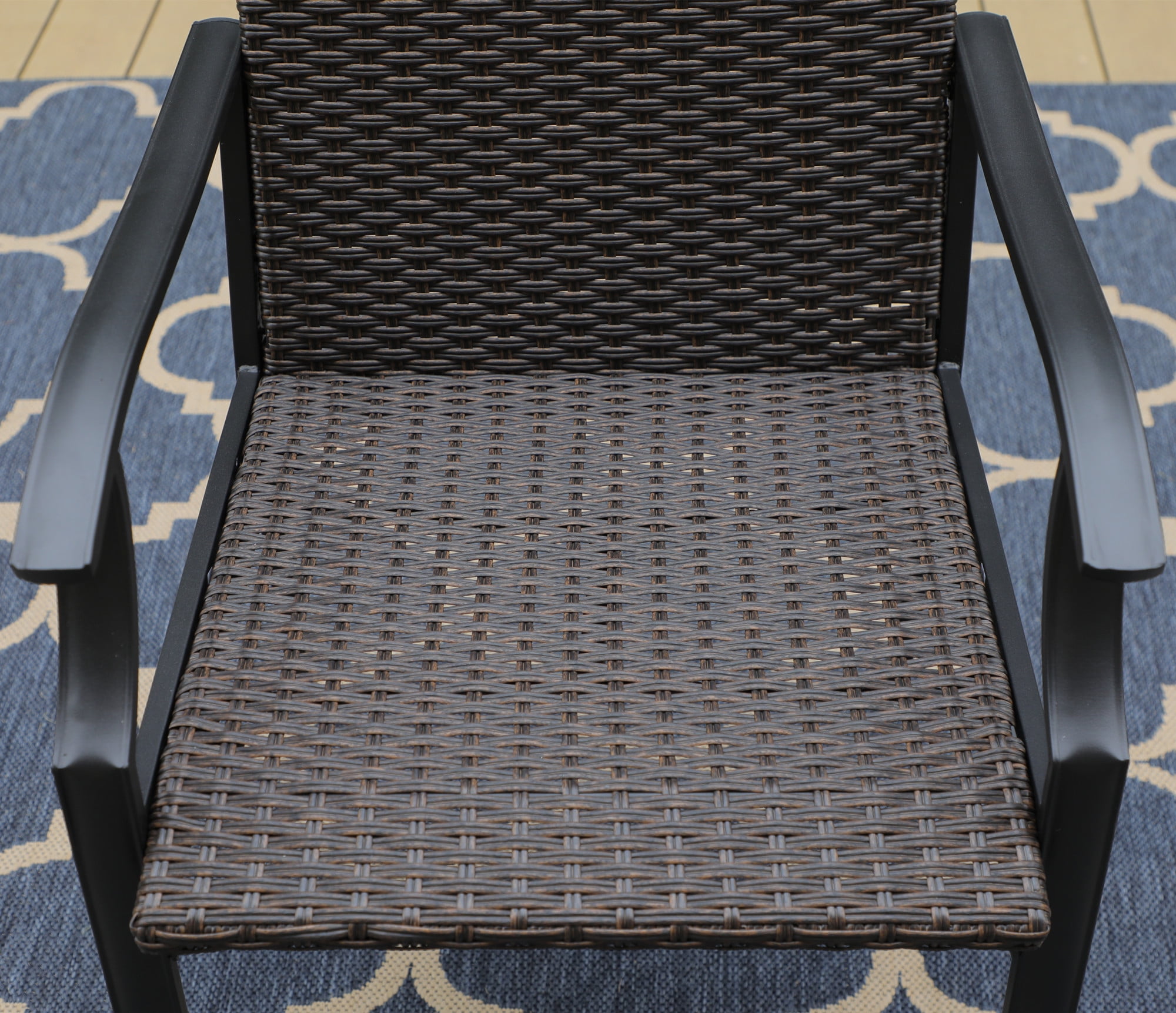 MF Studio 5 Pieces Outdoor Patio Dining Set with 4 High Back Rattan Chairs and 1 Metal Dining Table, Black & Brown - Image 4