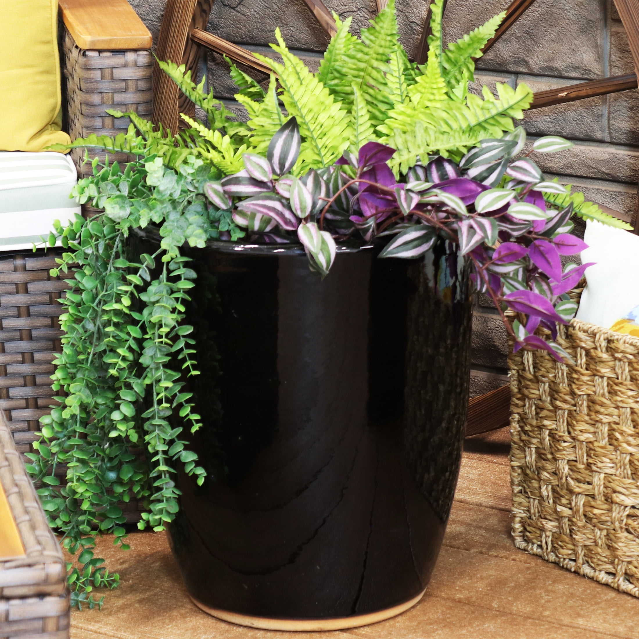 Sunnydaze Captivating Vista 14" x 14" x 16.5" Round Obsidian Ceramic Outdoor Planter - Image 3
