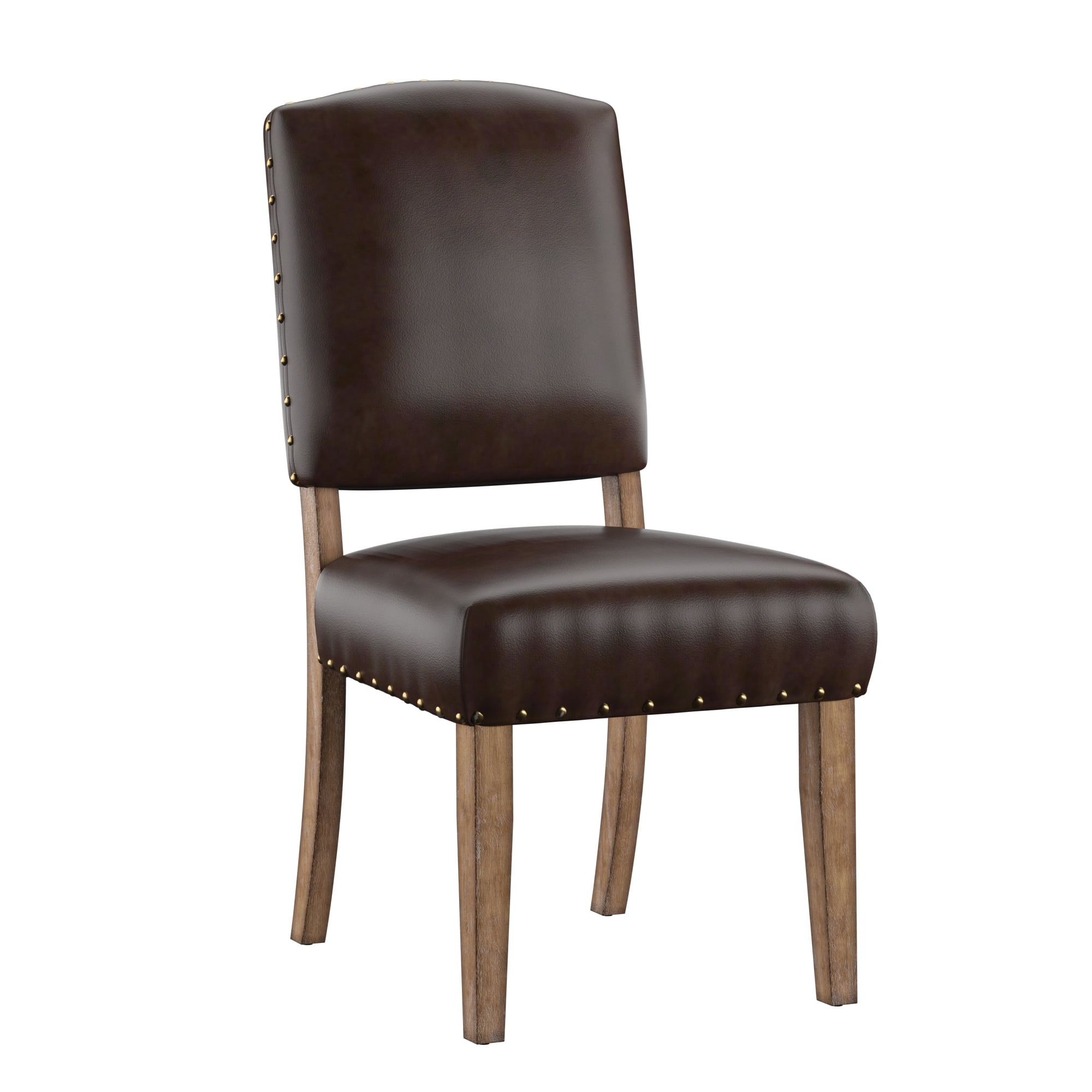Weston Home Nailhead Upholstered and Wood Dining Chair, Set of 2, Brown Faux Leather - Image 2