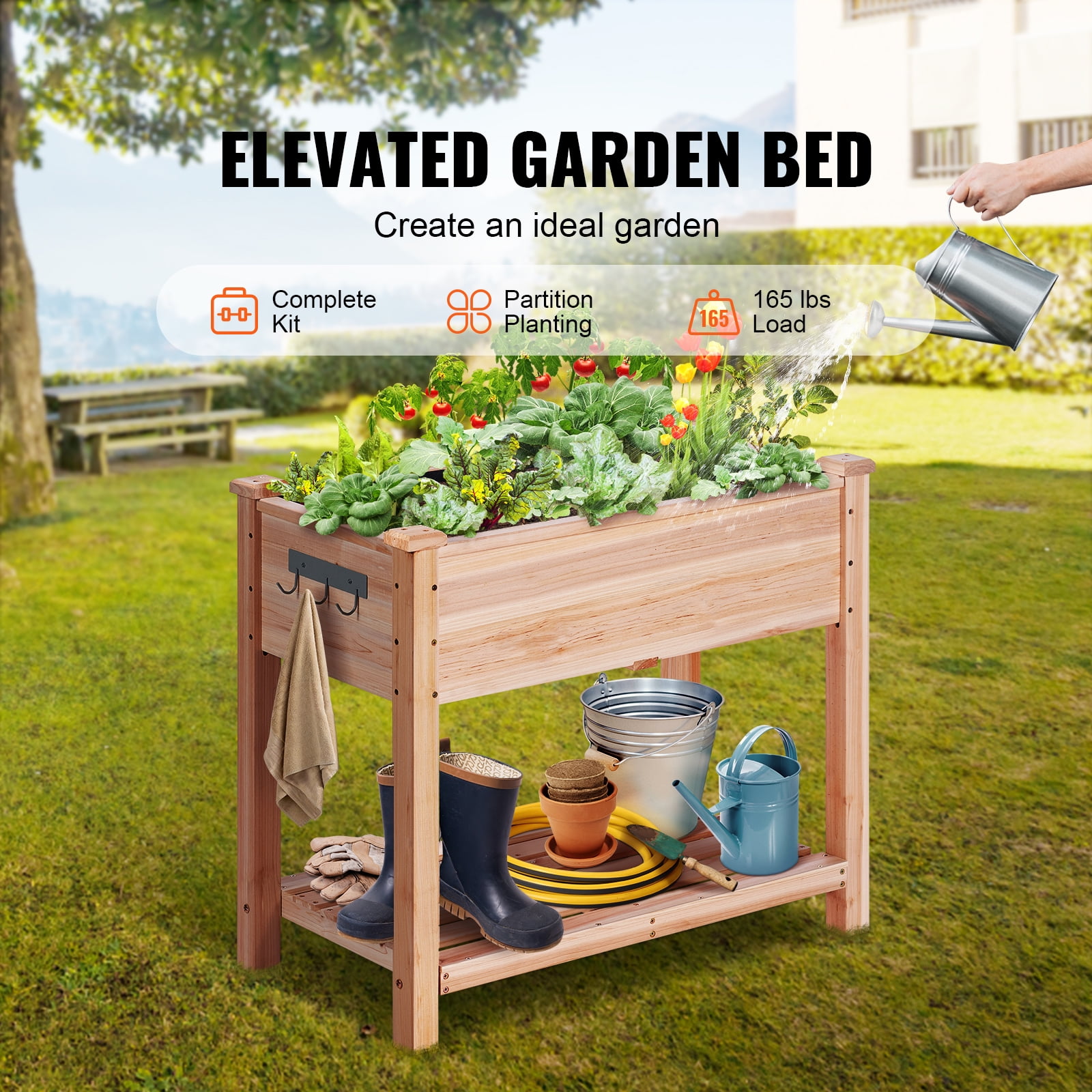 KFFKFF Wooden Raised Garden Bed Planter Box 33.9x18.1x30" Flower Vegetable Herb - Image 2